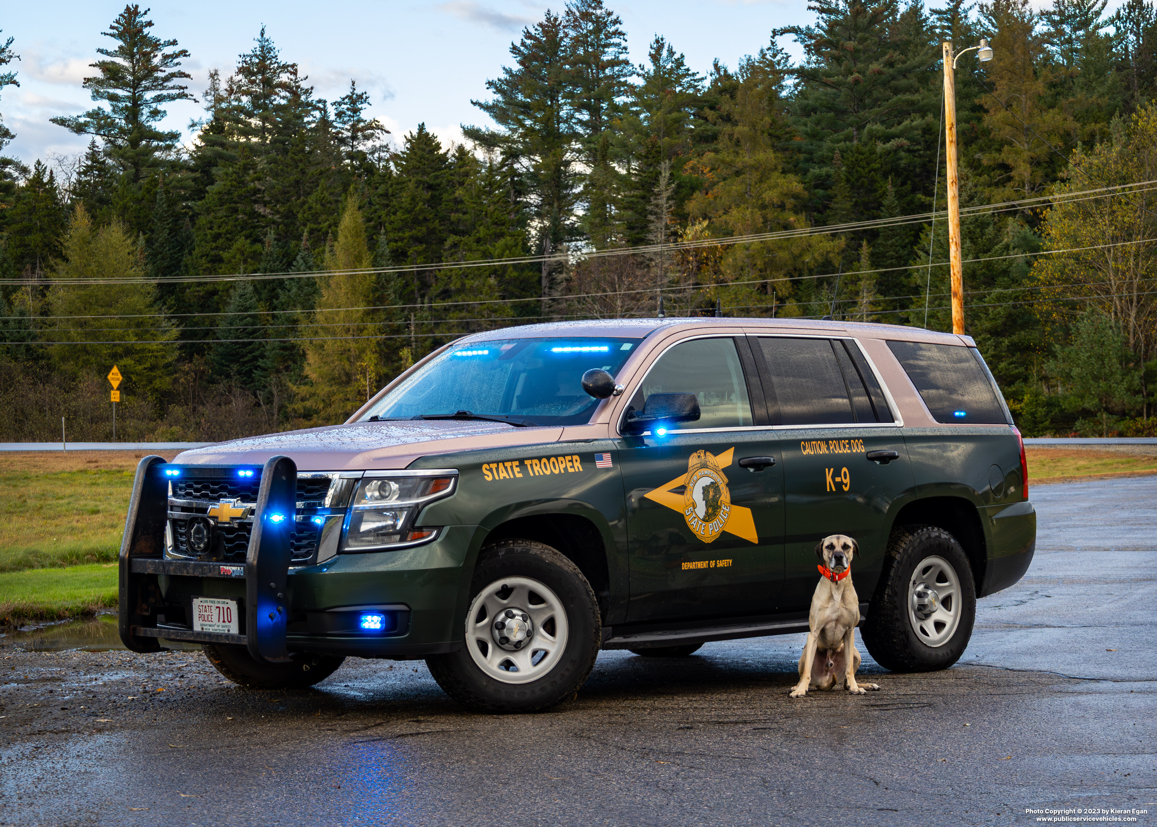 A photo  of New Hampshire State Police
            Cruiser 710, a 2020 Chevrolet Tahoe             taken by Kieran Egan