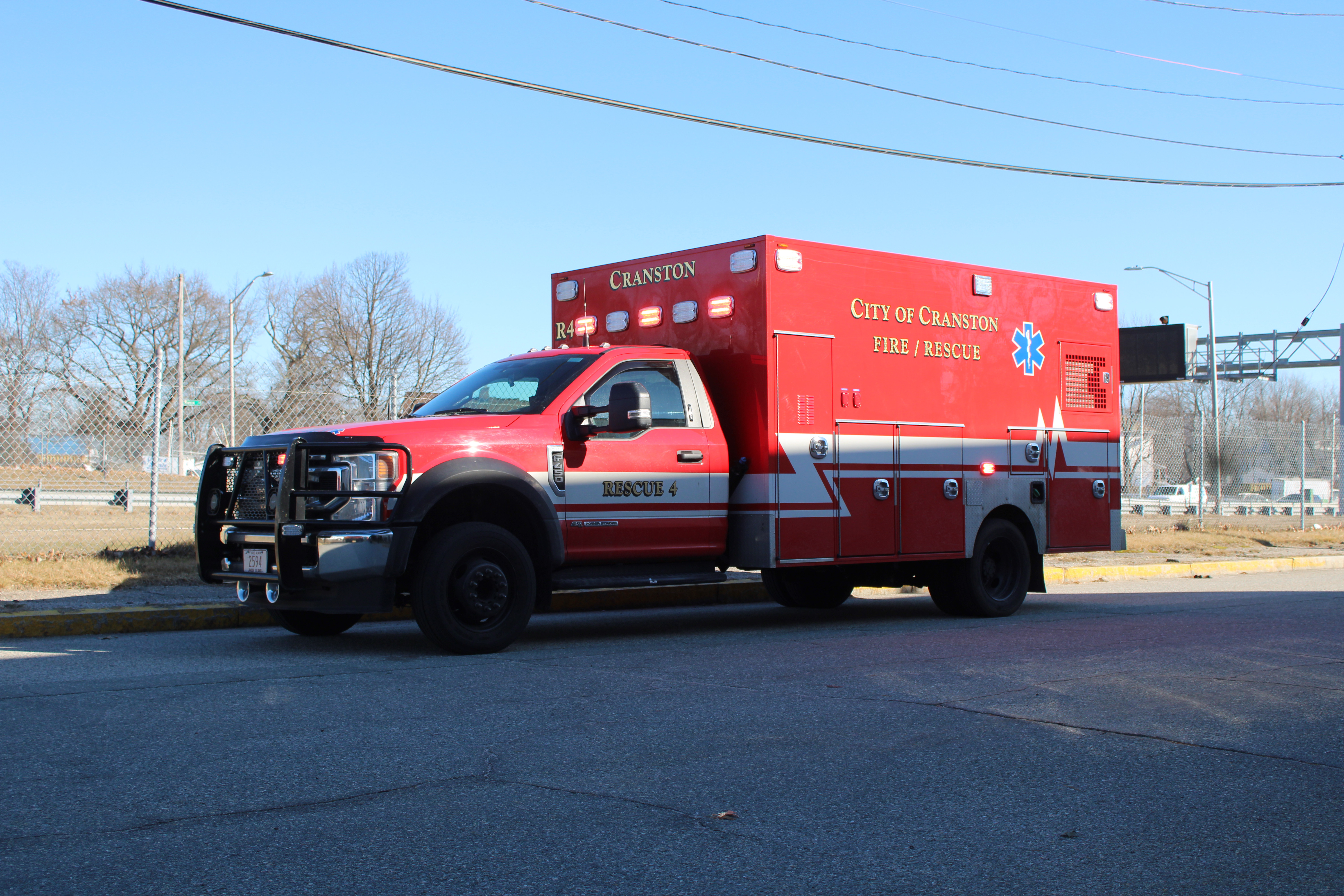 A photo  of Cranston Fire
            Rescue 4, a 2022 Ford F-450/Frazer             taken by @riemergencyvehicles