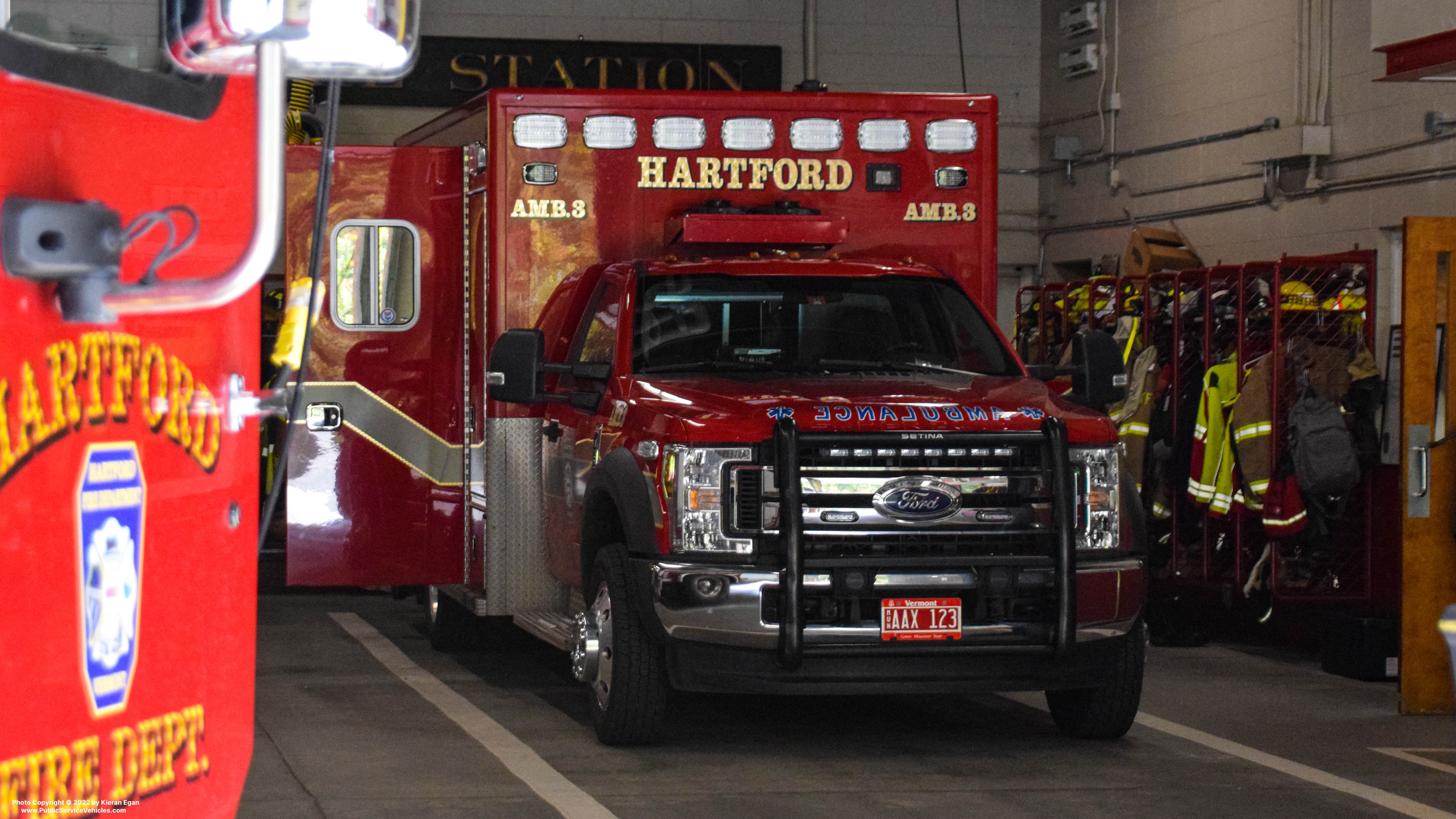 A photo  of Hartford Fire
            Ambulance 3, a 2019 Ford F-550             taken by Kieran Egan