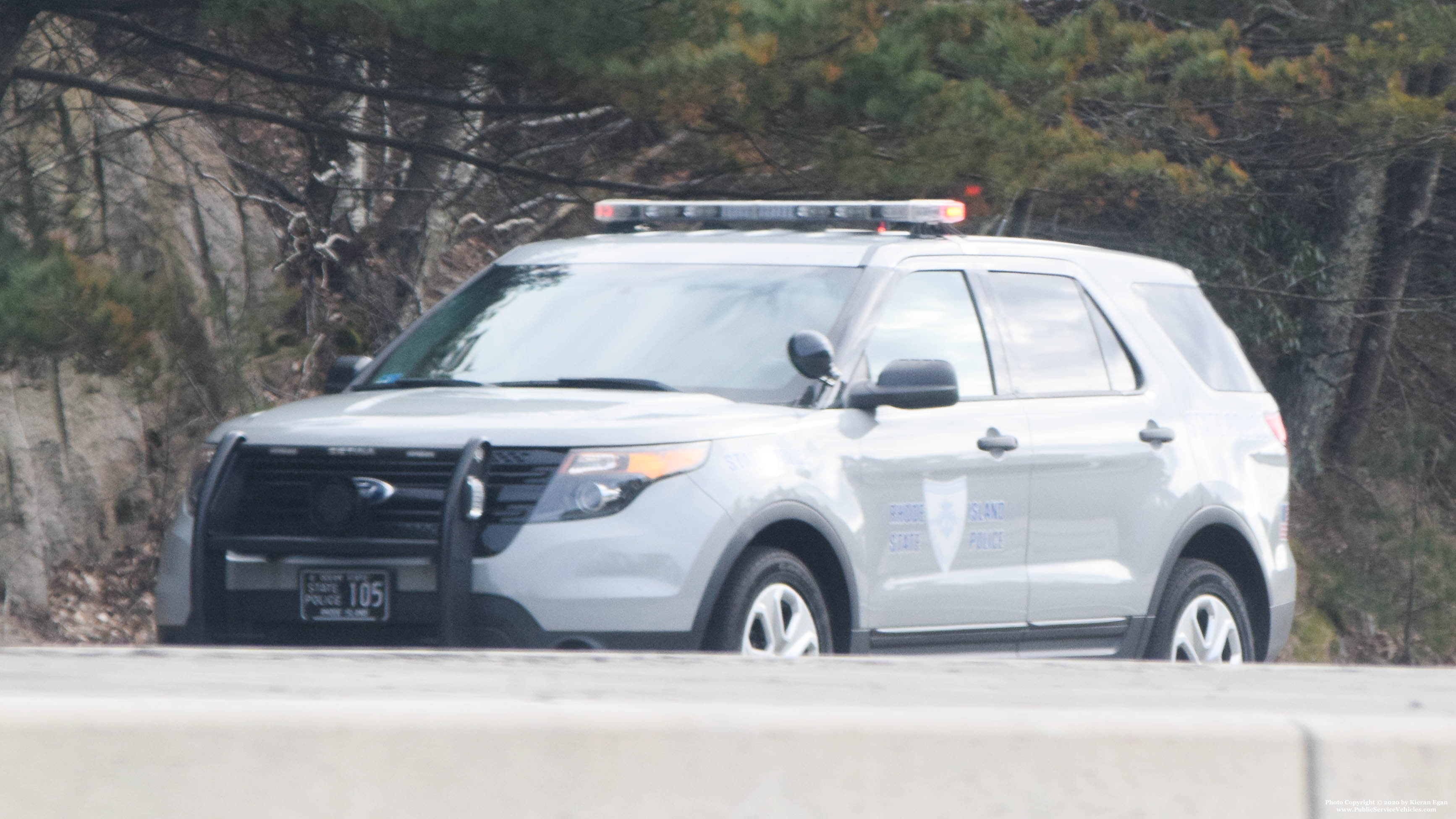 A photo  of Rhode Island State Police
            Cruiser 105, a 2013-2015 Ford Police Interceptor Utility             taken by Kieran Egan