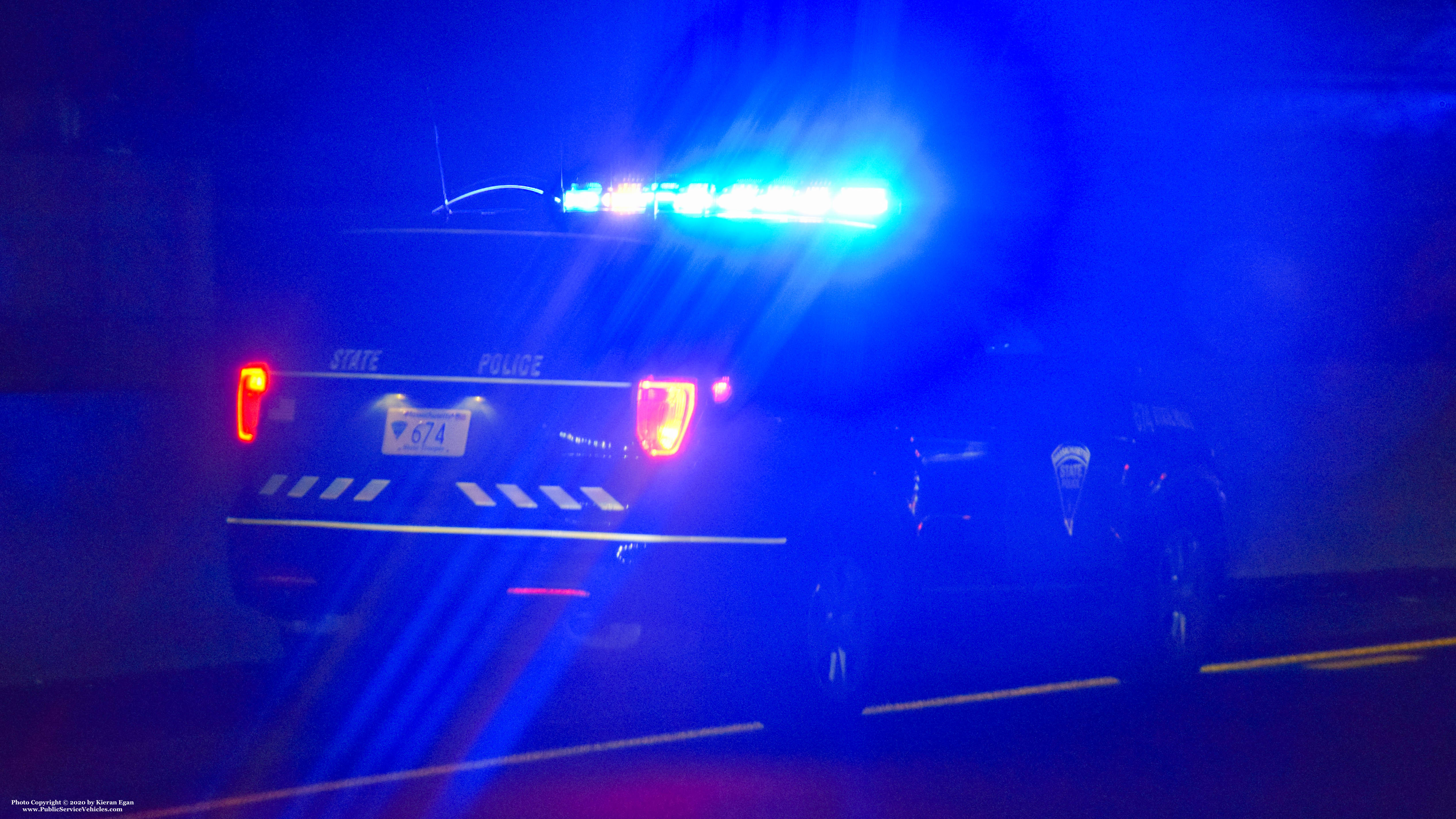 A photo  of Massachusetts State Police
            Cruiser 674, a 2016-2017 Ford Police Interceptor Utility             taken by Kieran Egan