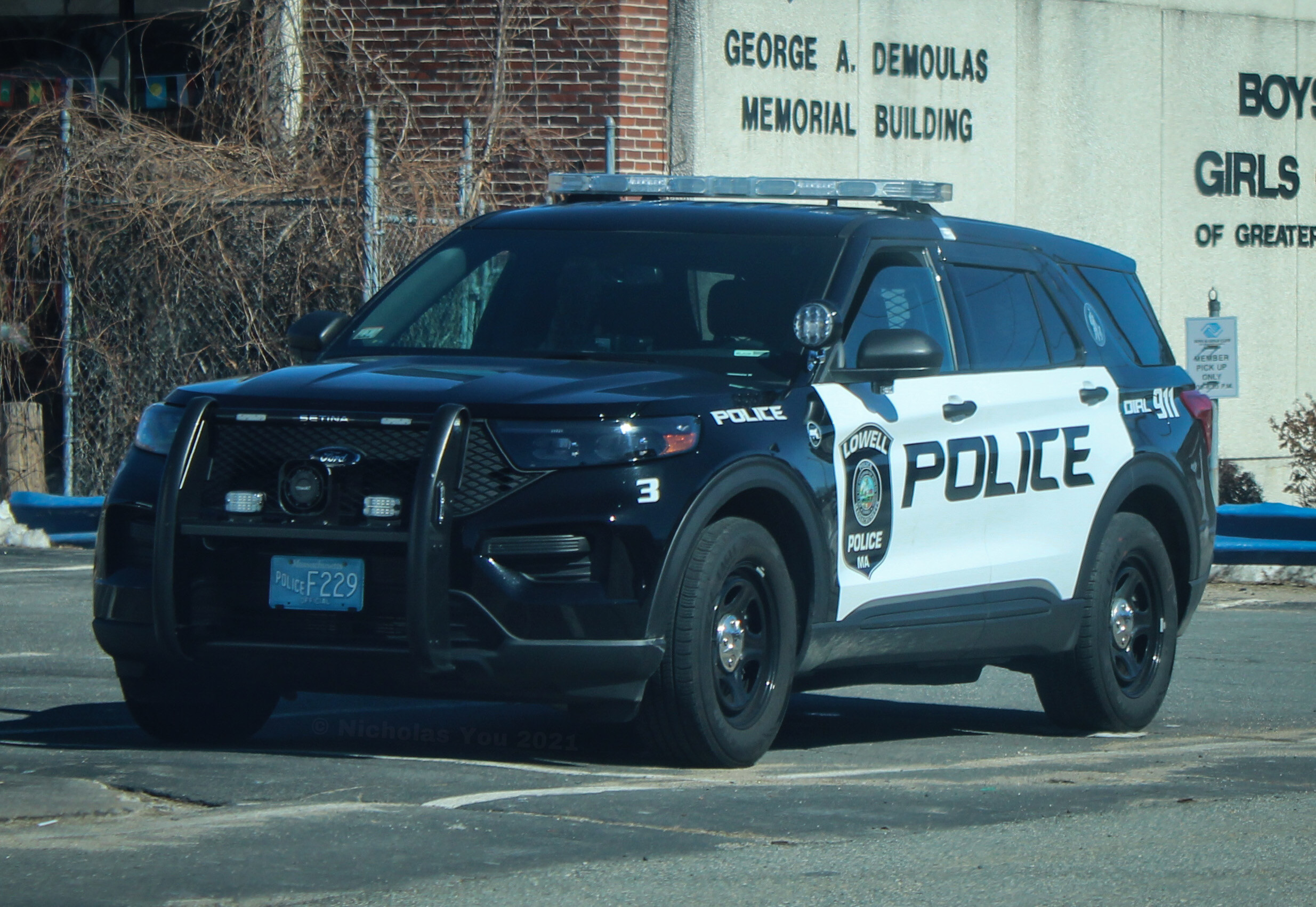 A photo  of Lowell Police
            Car 3, a 2021 Ford Police Interceptor Utility Hybrid             taken by Nicholas You