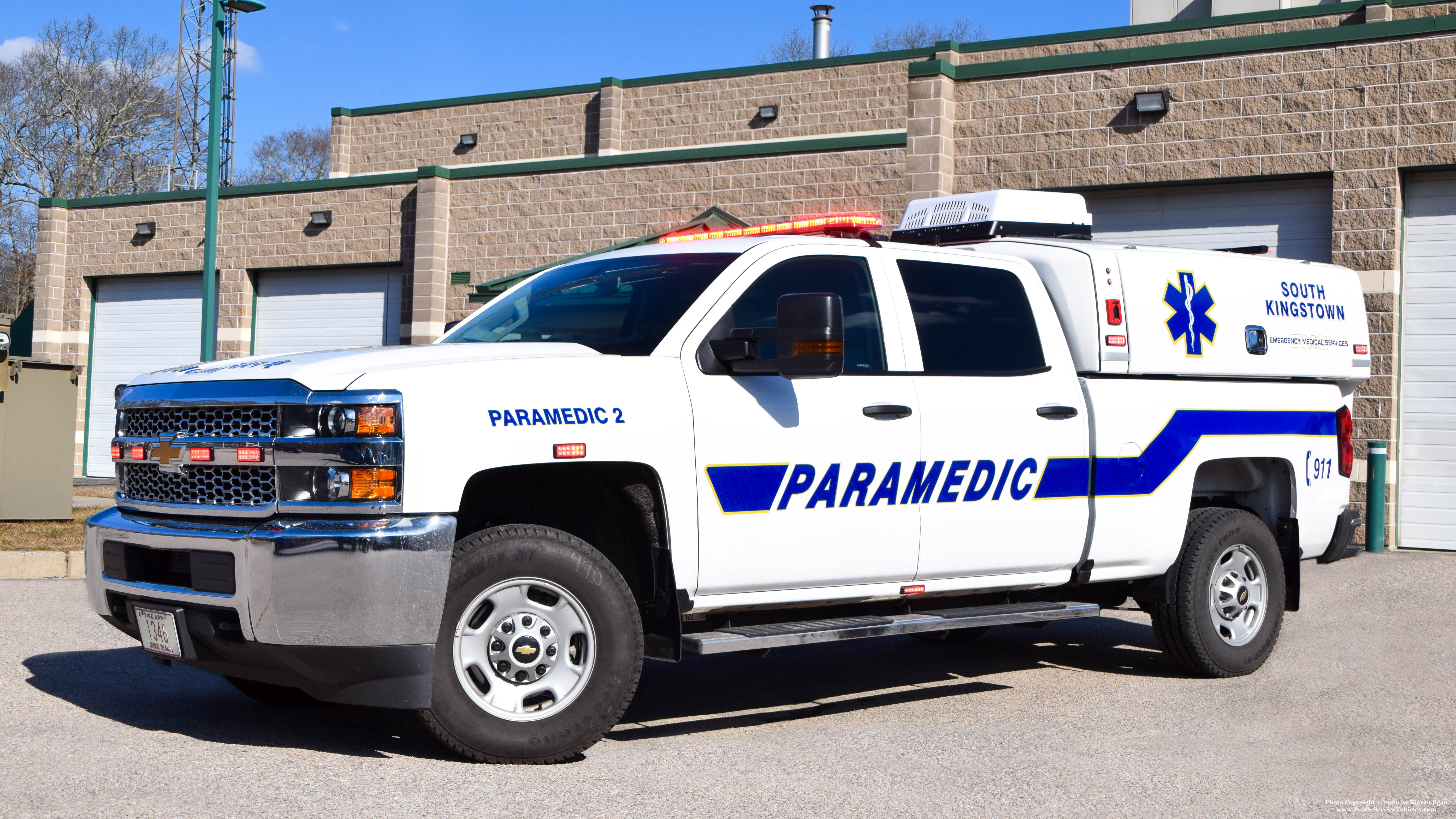 A photo  of South Kingstown EMS
            Paramedic 2, a 2019 Chevrolet Silverado 2500HD             taken by Kieran Egan