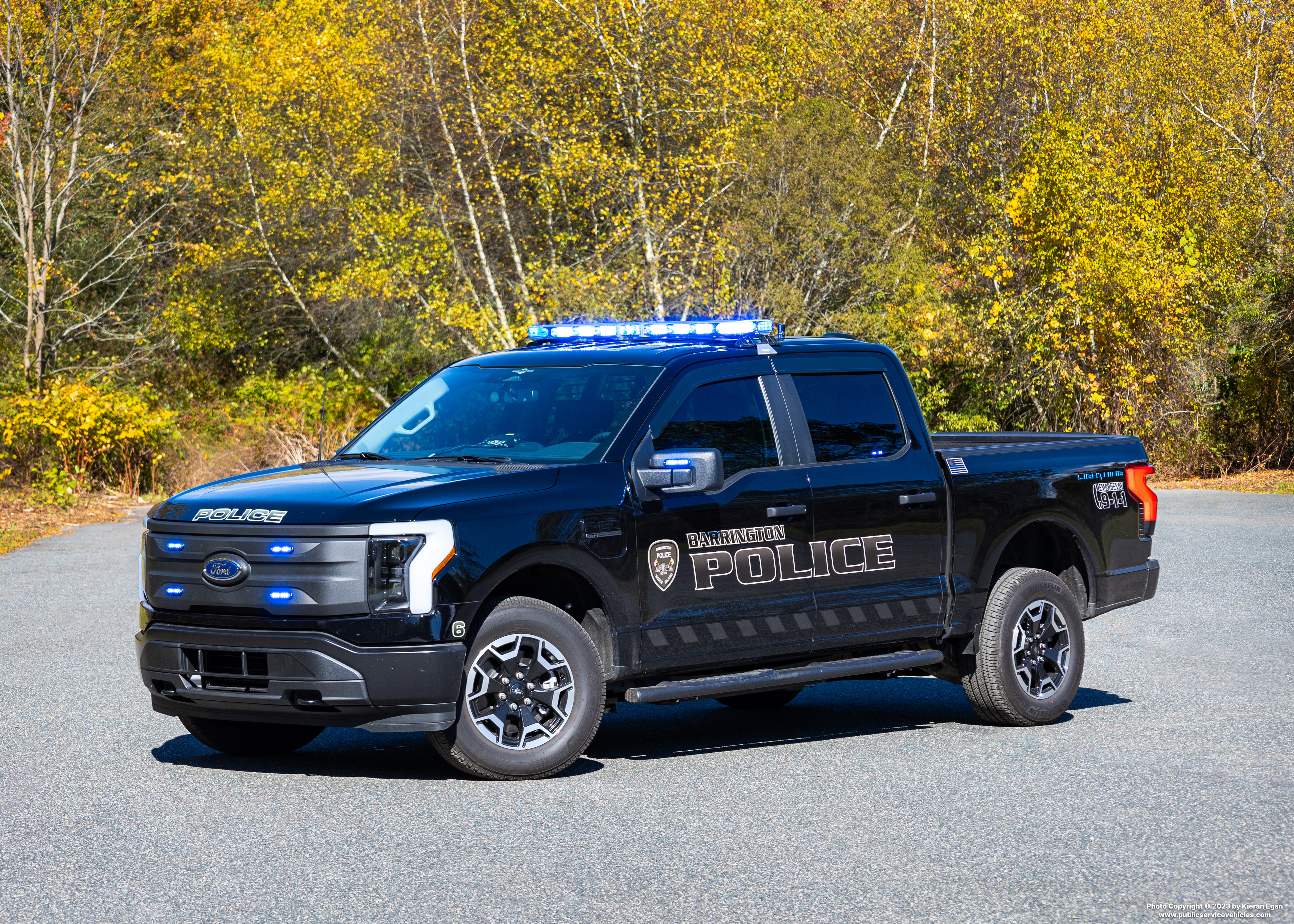 A photo  of Barrington Police
            Patrol Car 6, a 2023 Ford F-150 Lightning             taken by Kieran Egan