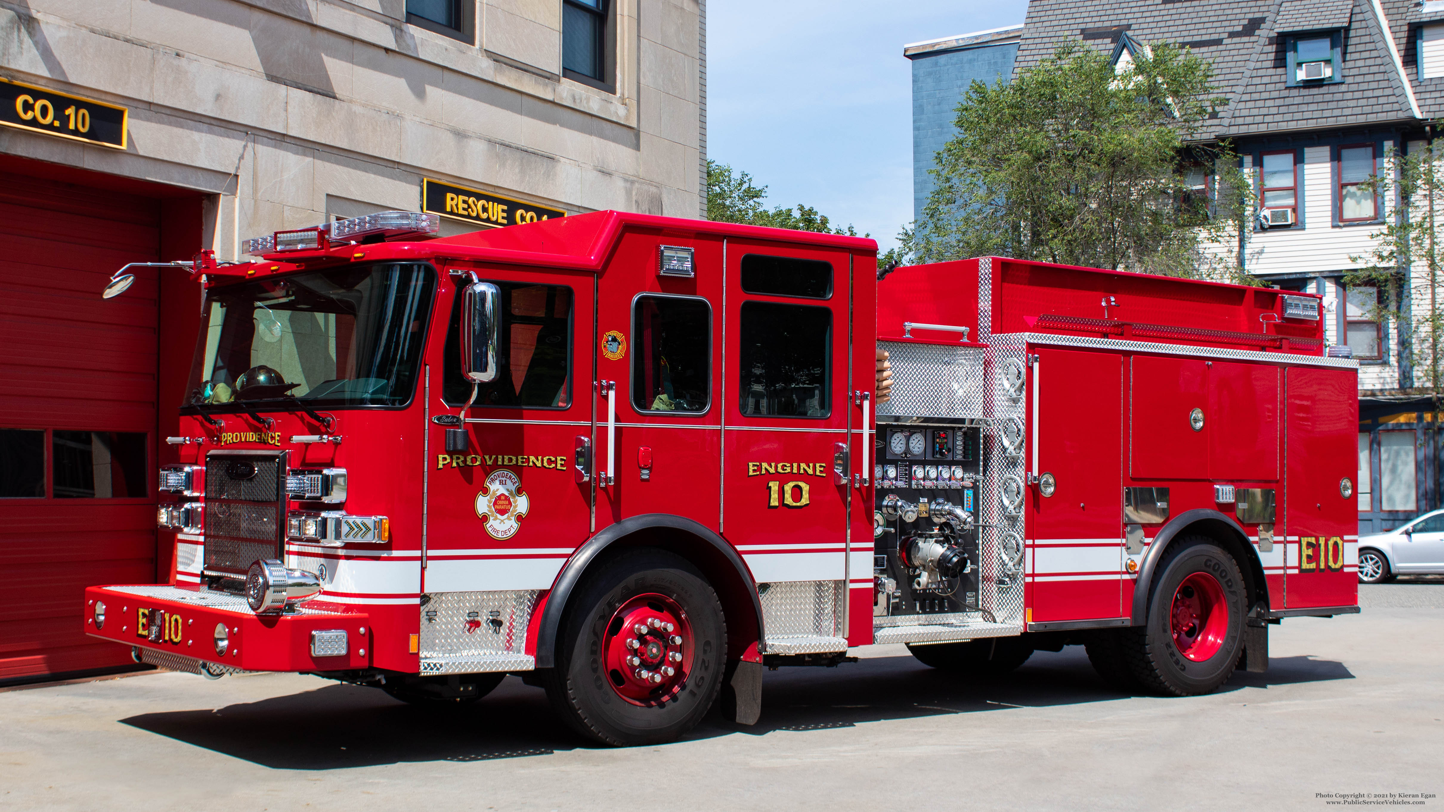A photo  of Providence Fire
            Engine 10, a 2021 Pierce Saber             taken by Kieran Egan