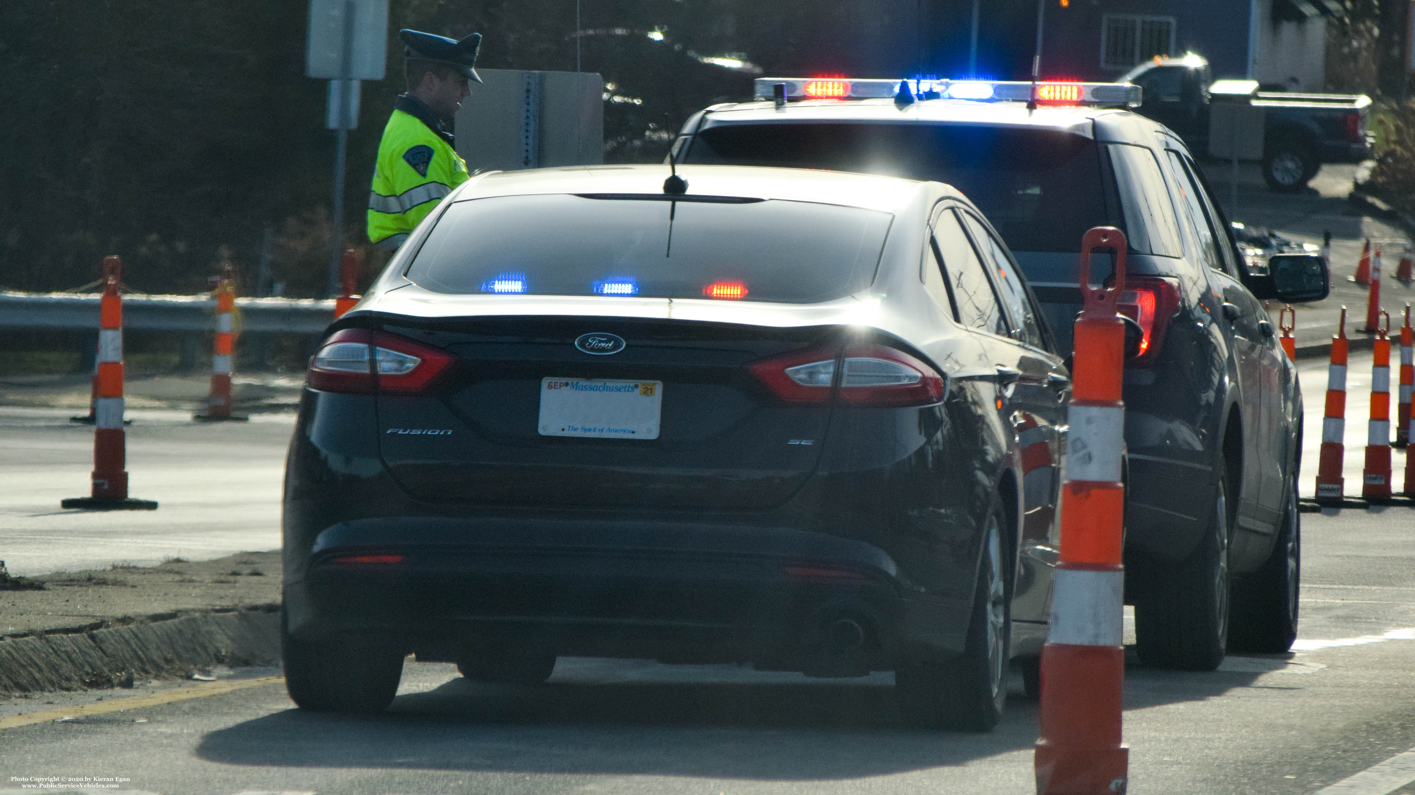 A photo  of Massachusetts State Police
            Unmarked Unit, a 2012-2019 Ford Fusion             taken by Kieran Egan