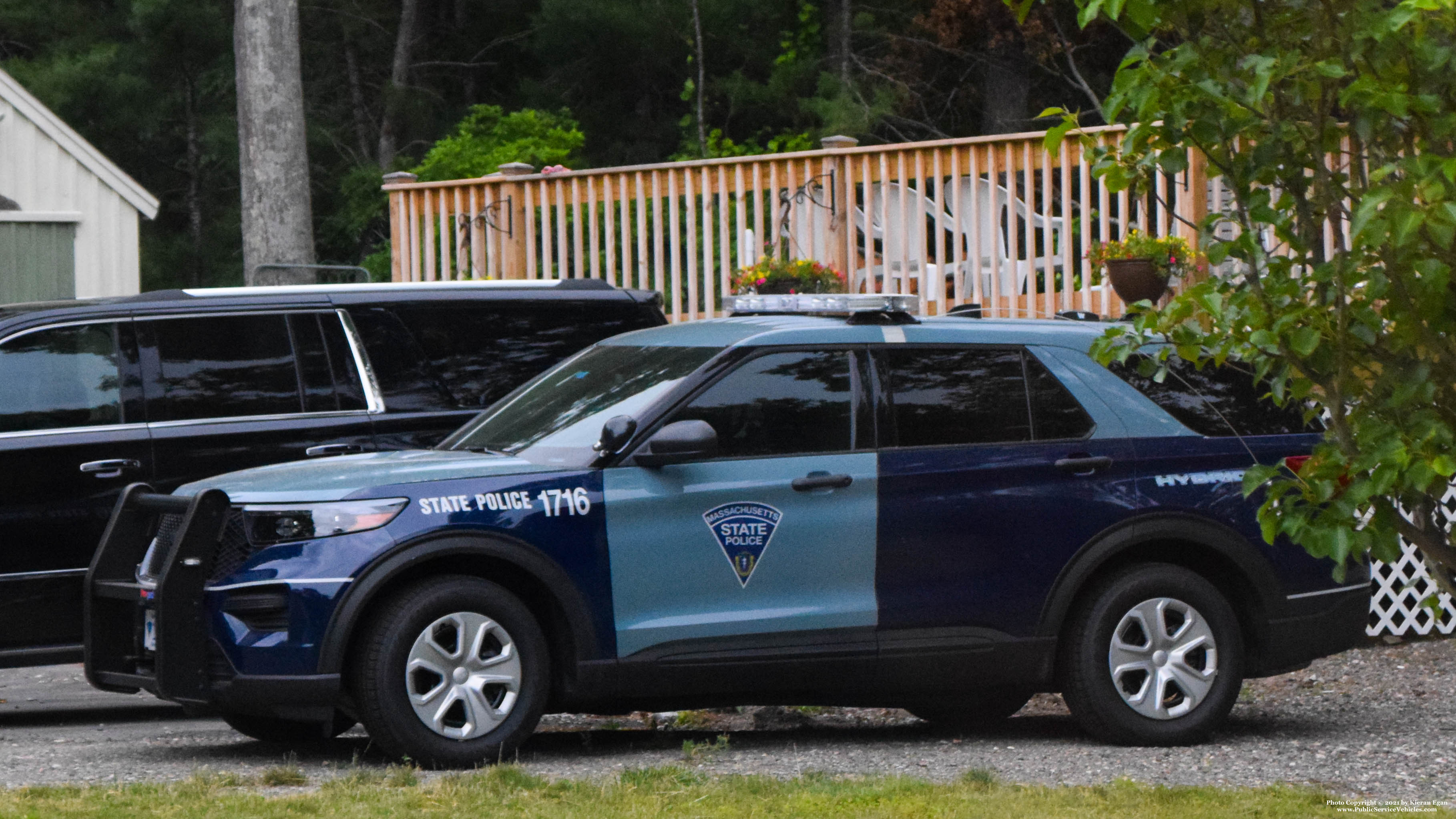 A photo  of Massachusetts State Police
            Cruiser 1716, a 2020 Ford Police Interceptor Utility Hybrid             taken by Kieran Egan