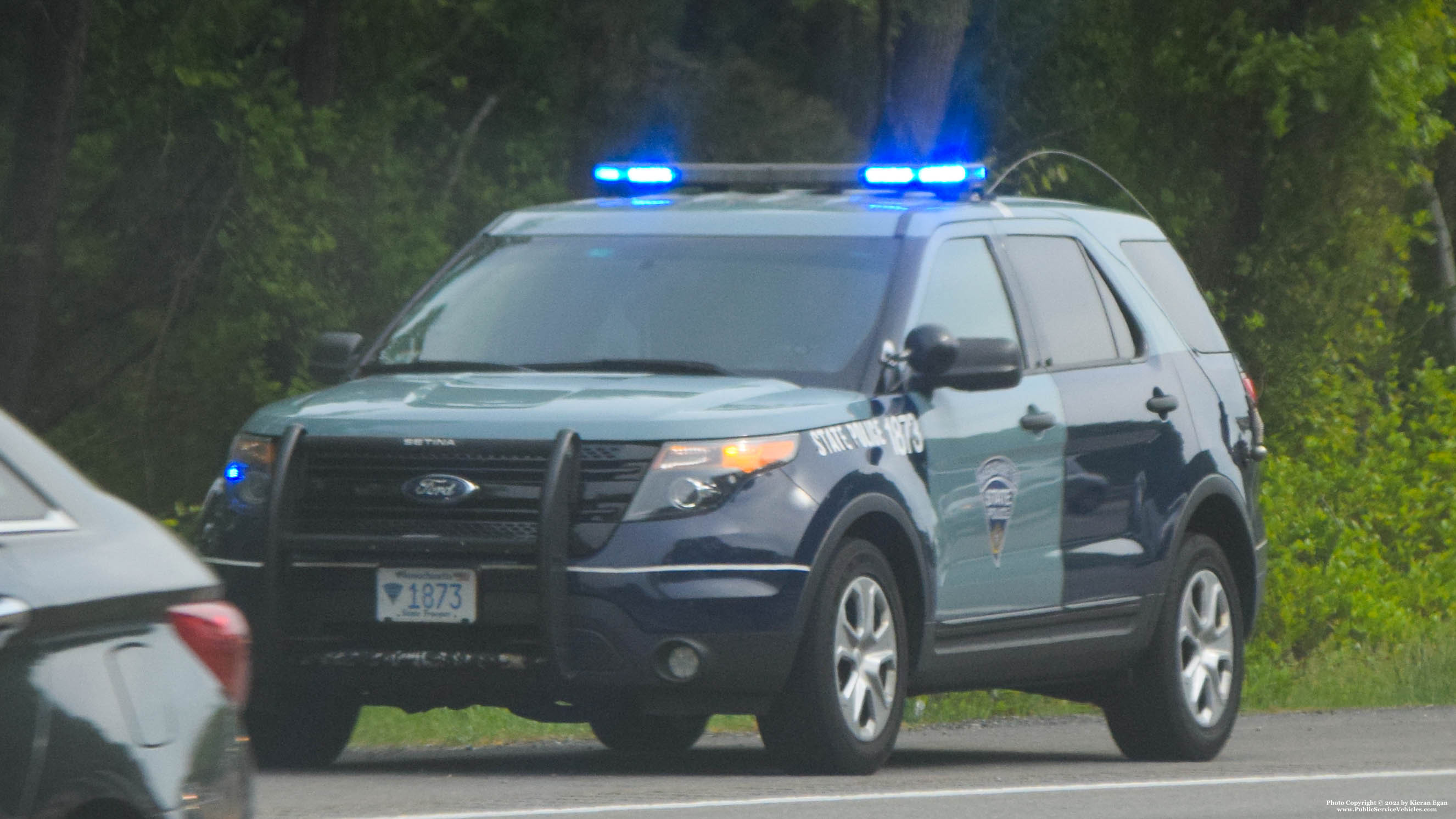 A photo  of Massachusetts State Police
            Cruiser 1873, a 2014 Ford Police Interceptor Utility             taken by Kieran Egan