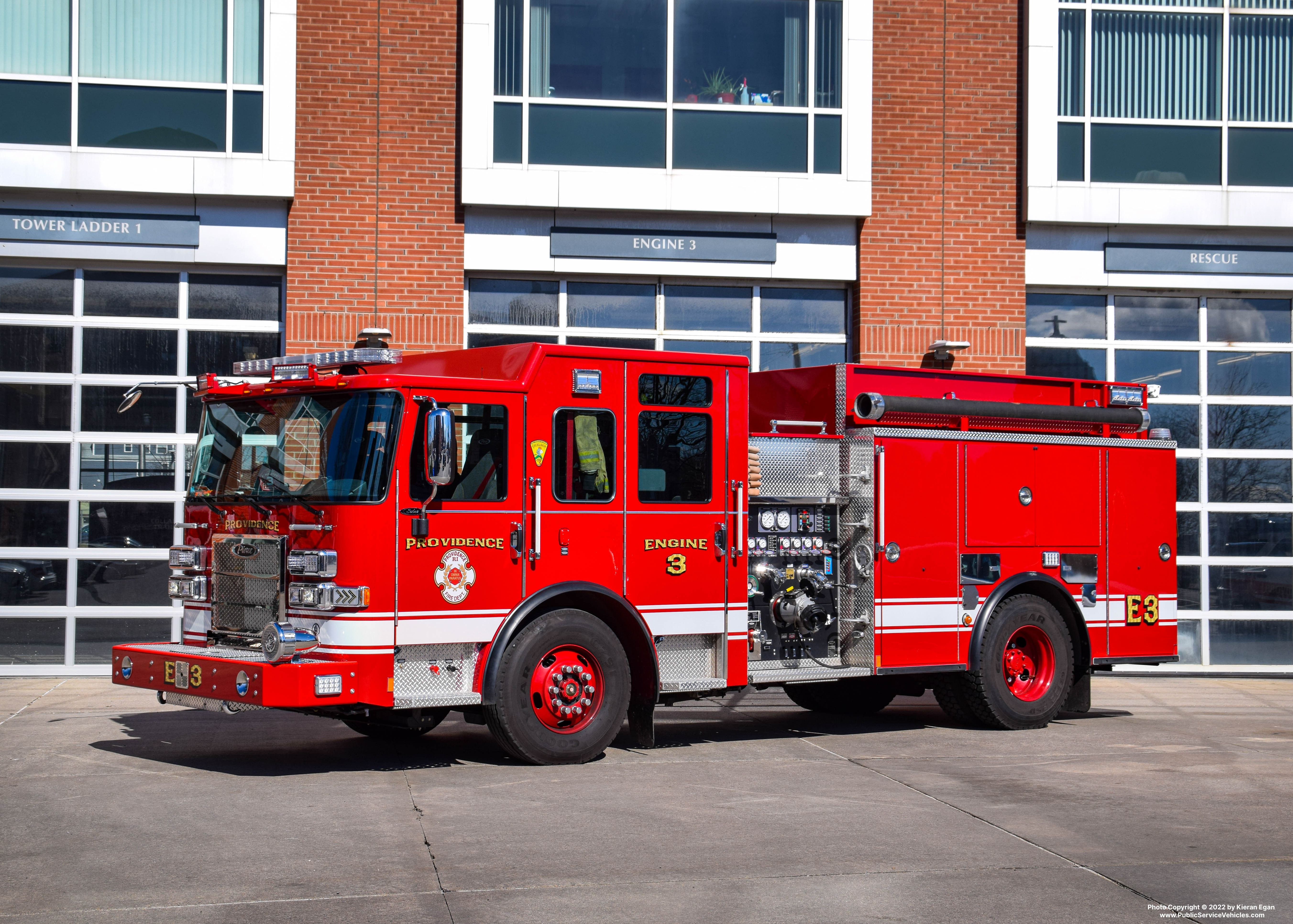 A photo  of Providence Fire
            Engine 3, a 2021 Pierce Saber             taken by Kieran Egan