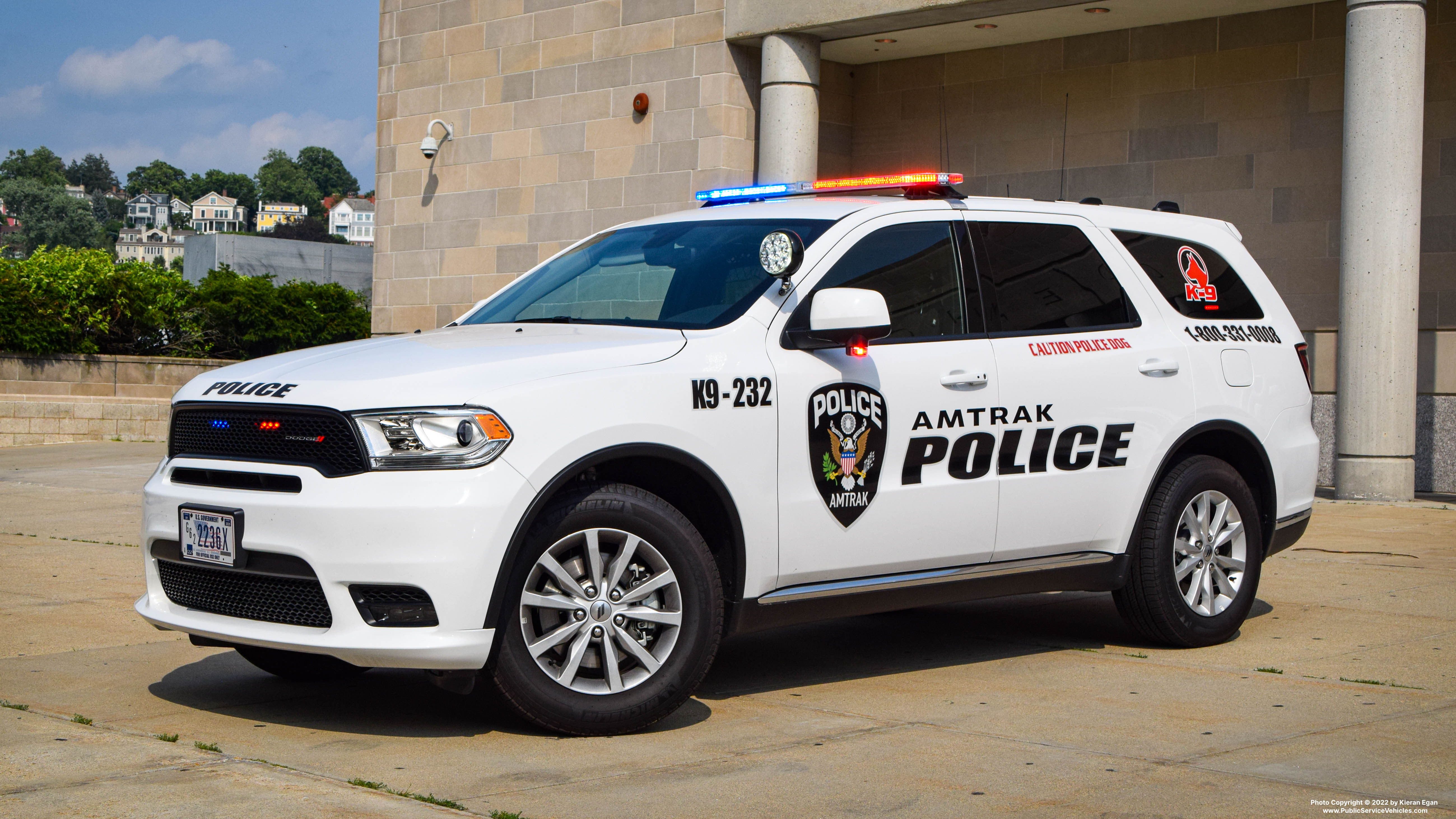 A photo  of Amtrak Police
            Cruiser 232, a 2019-2020 Dodge Durango             taken by Kieran Egan