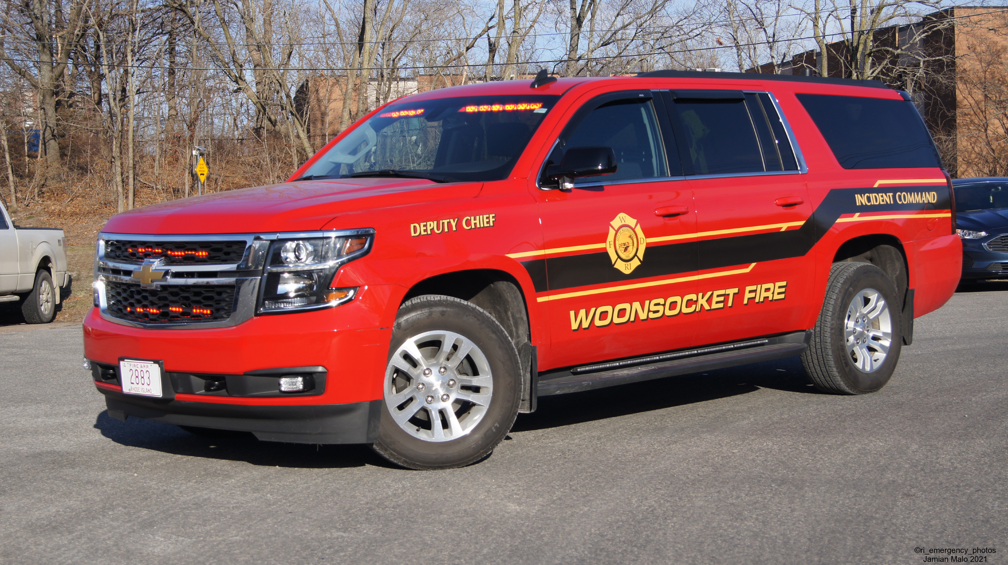 A photo  of Woonsocket Fire
            Deputy Chief's Unit, a 2019 Chevrolet Suburban             taken by Jamian Malo