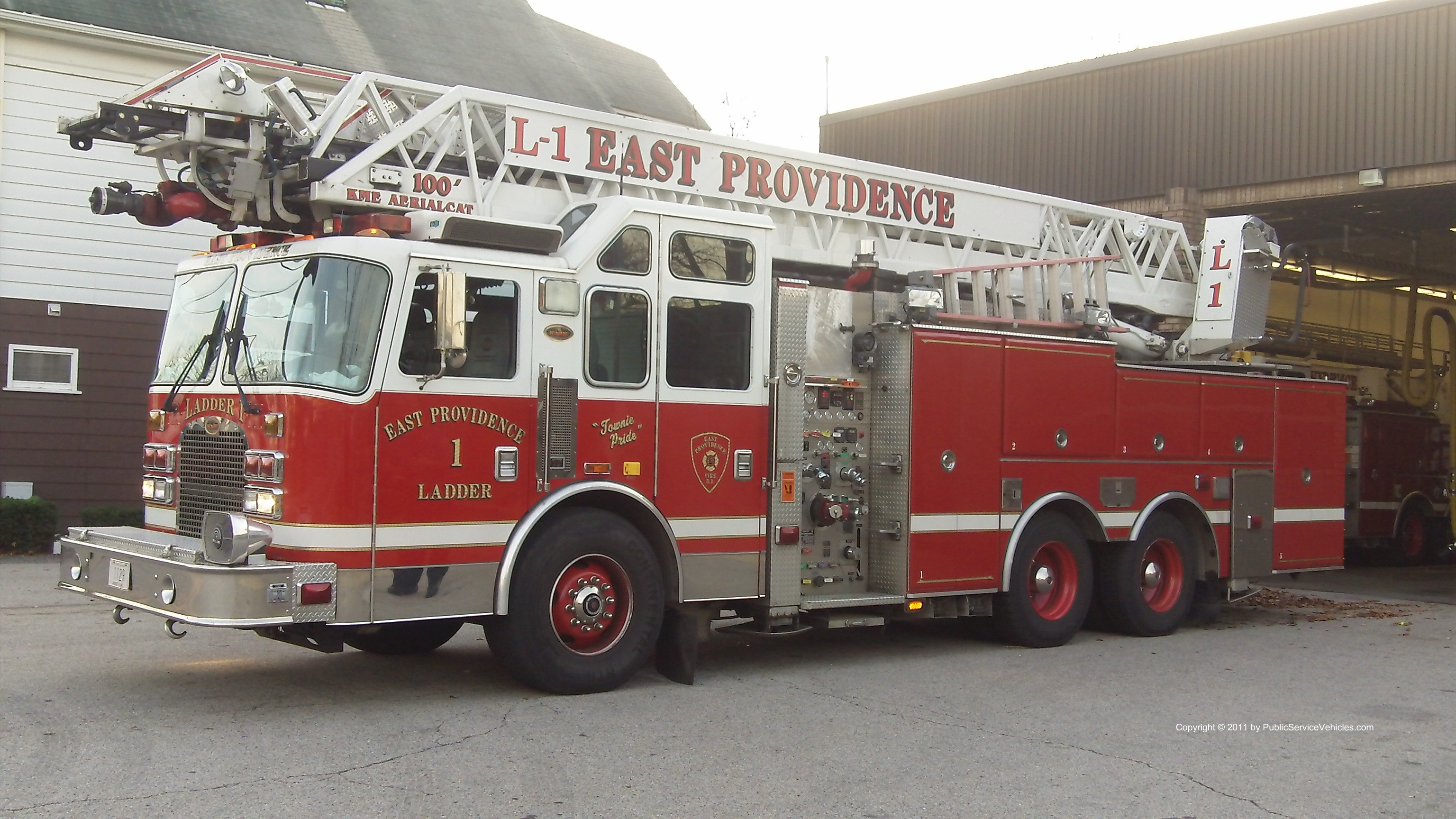 A photo  of East Providence Fire
            Ladder 1, a 2002 KME             taken by Kieran Egan