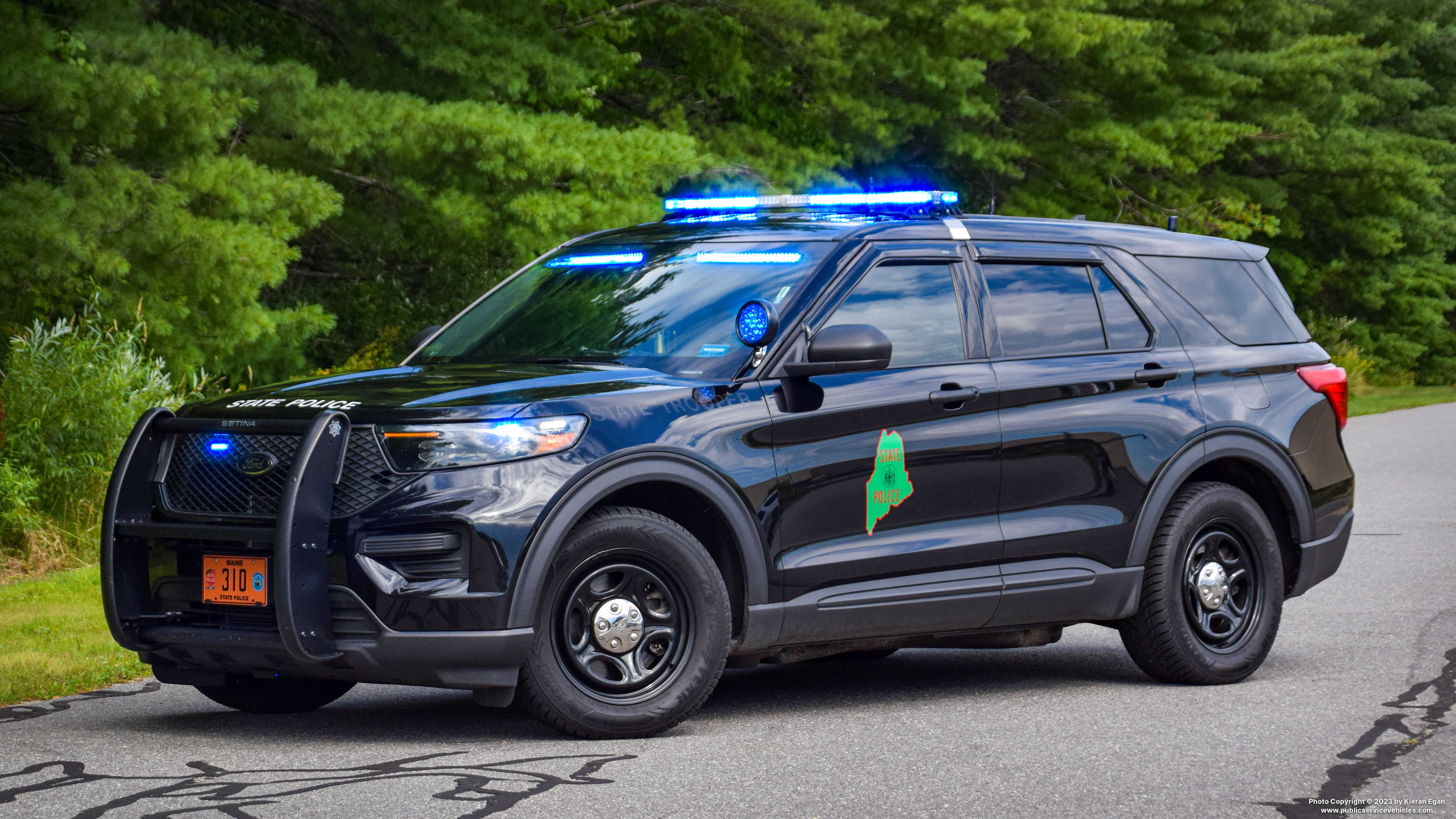 A photo  of Maine State Police
            Cruiser 310, a 2021 Ford Police Interceptor Utility             taken by Kieran Egan