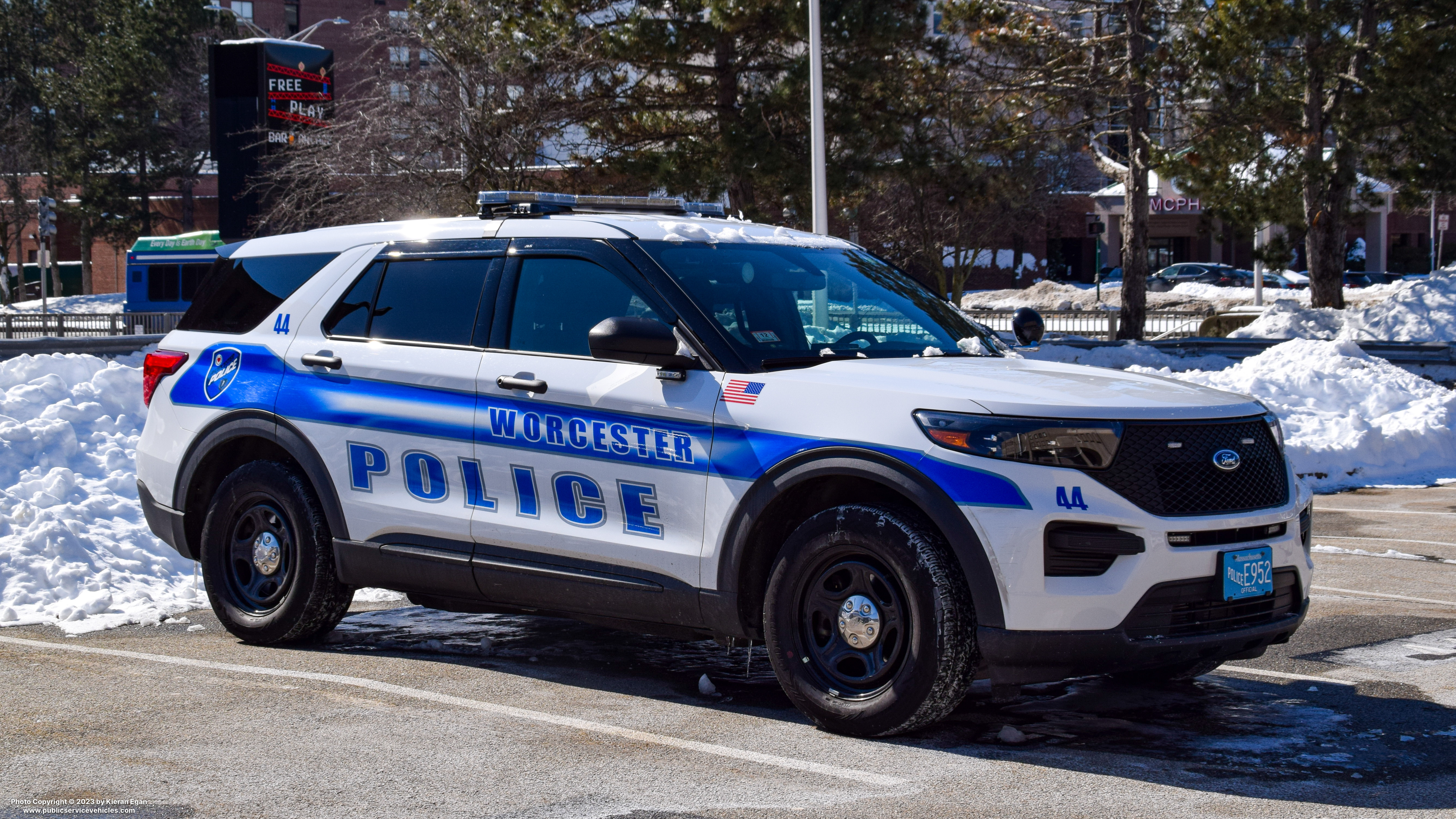 A photo  of Worcester Police
            Cruiser 44, a 2020 Ford Police Interceptor Utility             taken by Kieran Egan