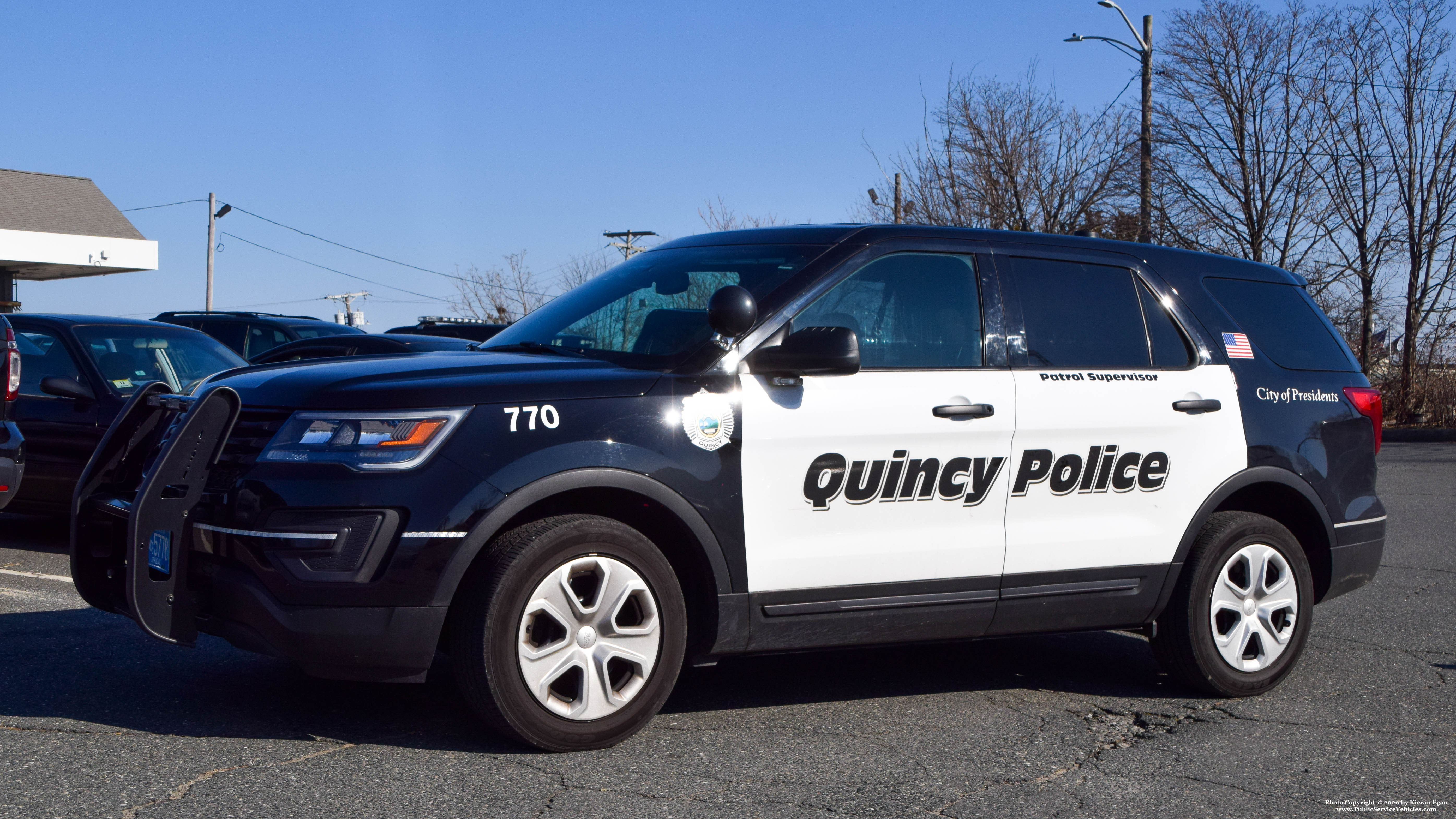 A photo  of Quincy Police
            Cruiser 770, a 2017 Ford Police Interceptor Utility             taken by Kieran Egan