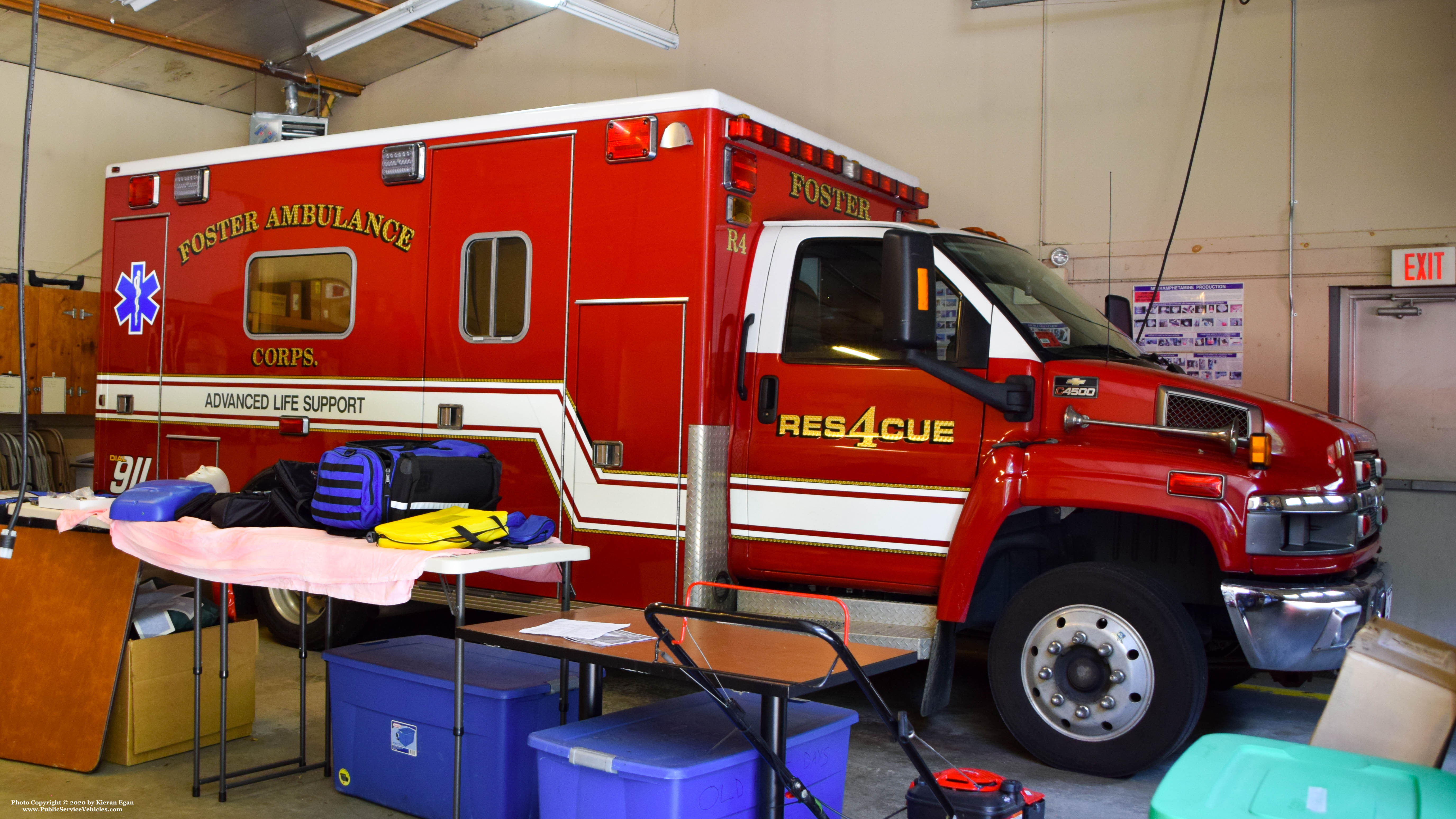 A photo  of Foster Ambulance Corps
            Rescue 4, a 2007 GMC 4500/Life Line             taken by Kieran Egan