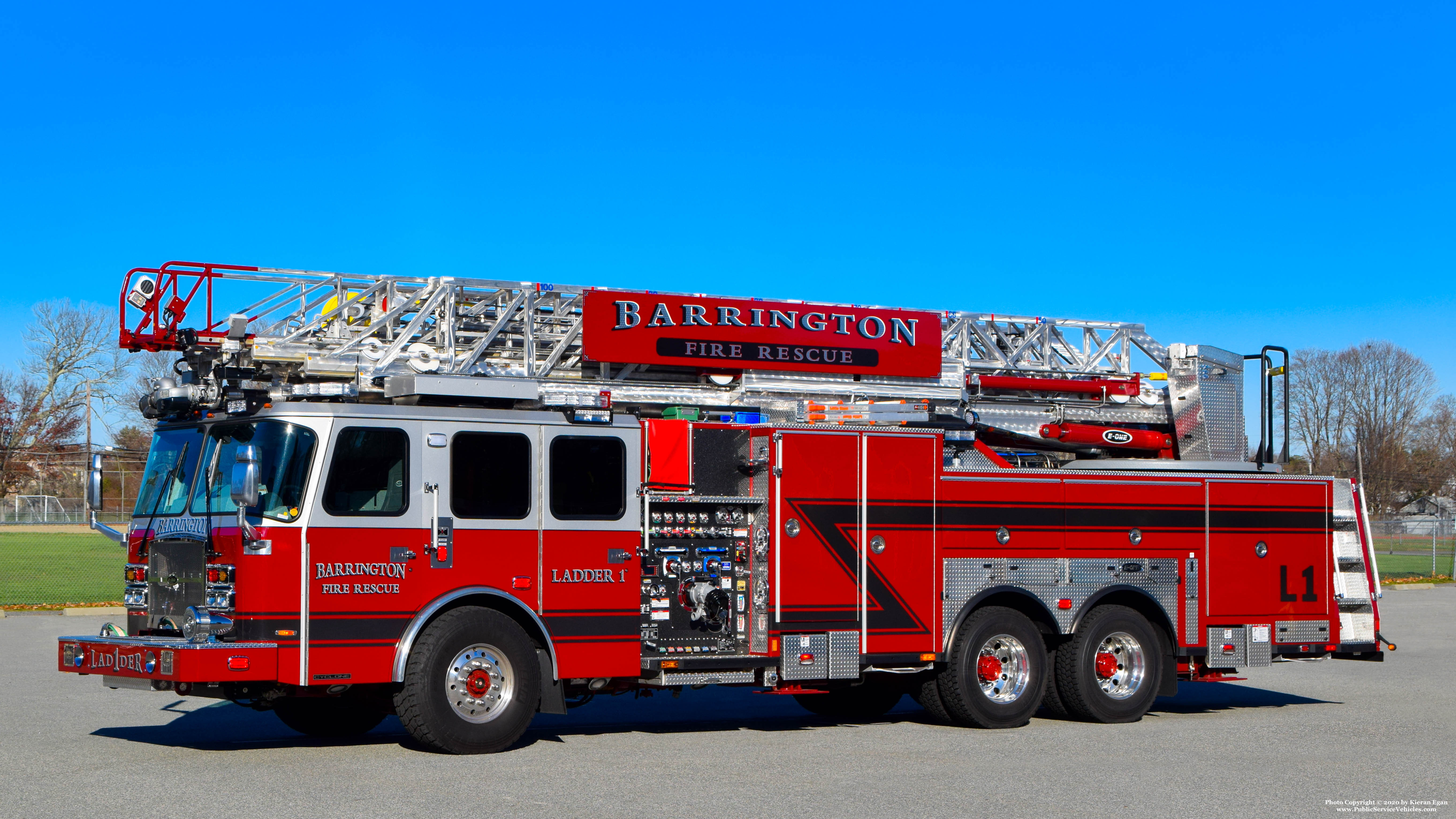 A photo  of Barrington Fire
            Ladder 1, a 2020 E-One Cyclone             taken by Kieran Egan