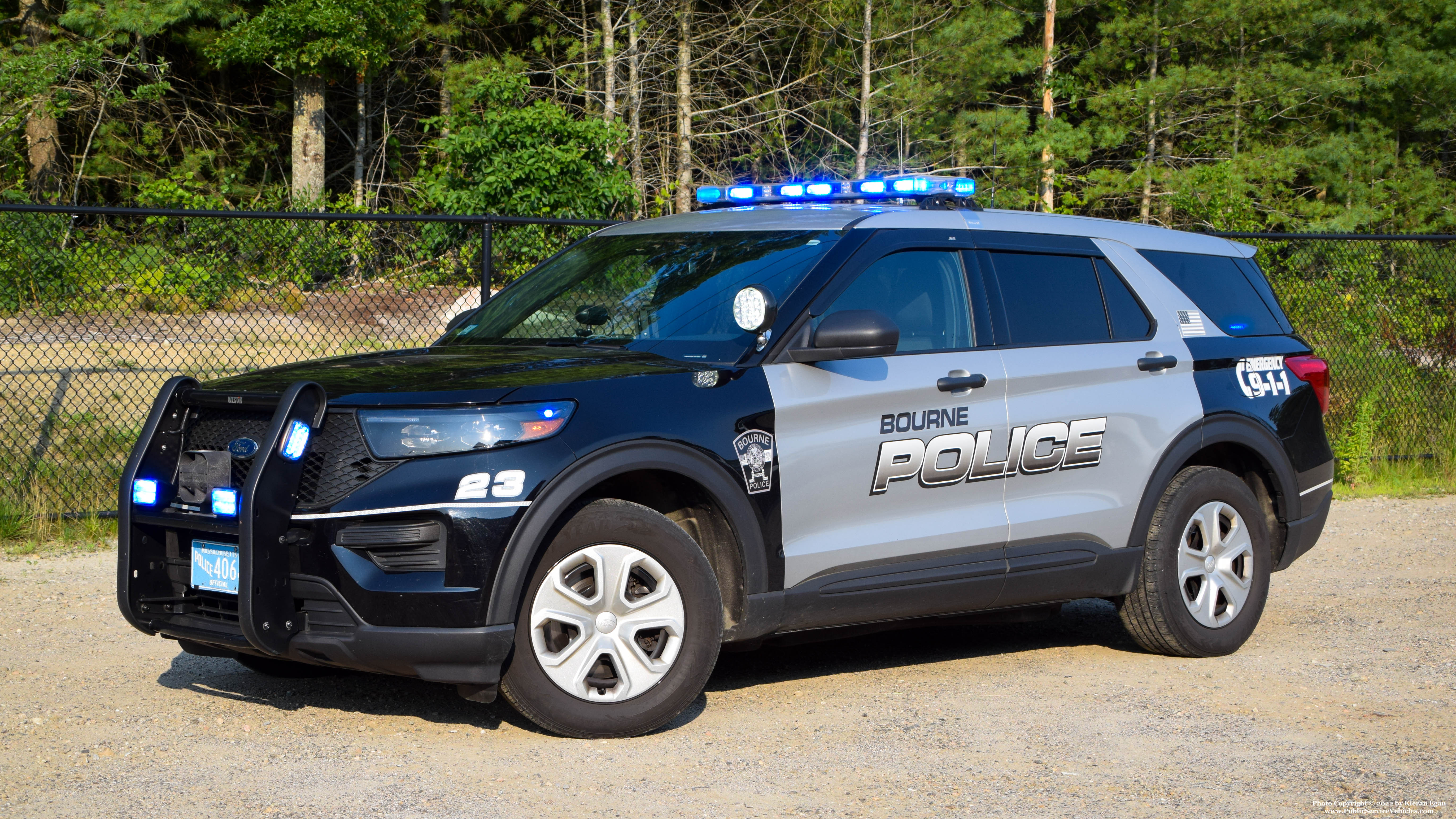 A photo  of Bourne Police
            Cruiser 23, a 2020 Ford Police Interceptor Utility             taken by Kieran Egan