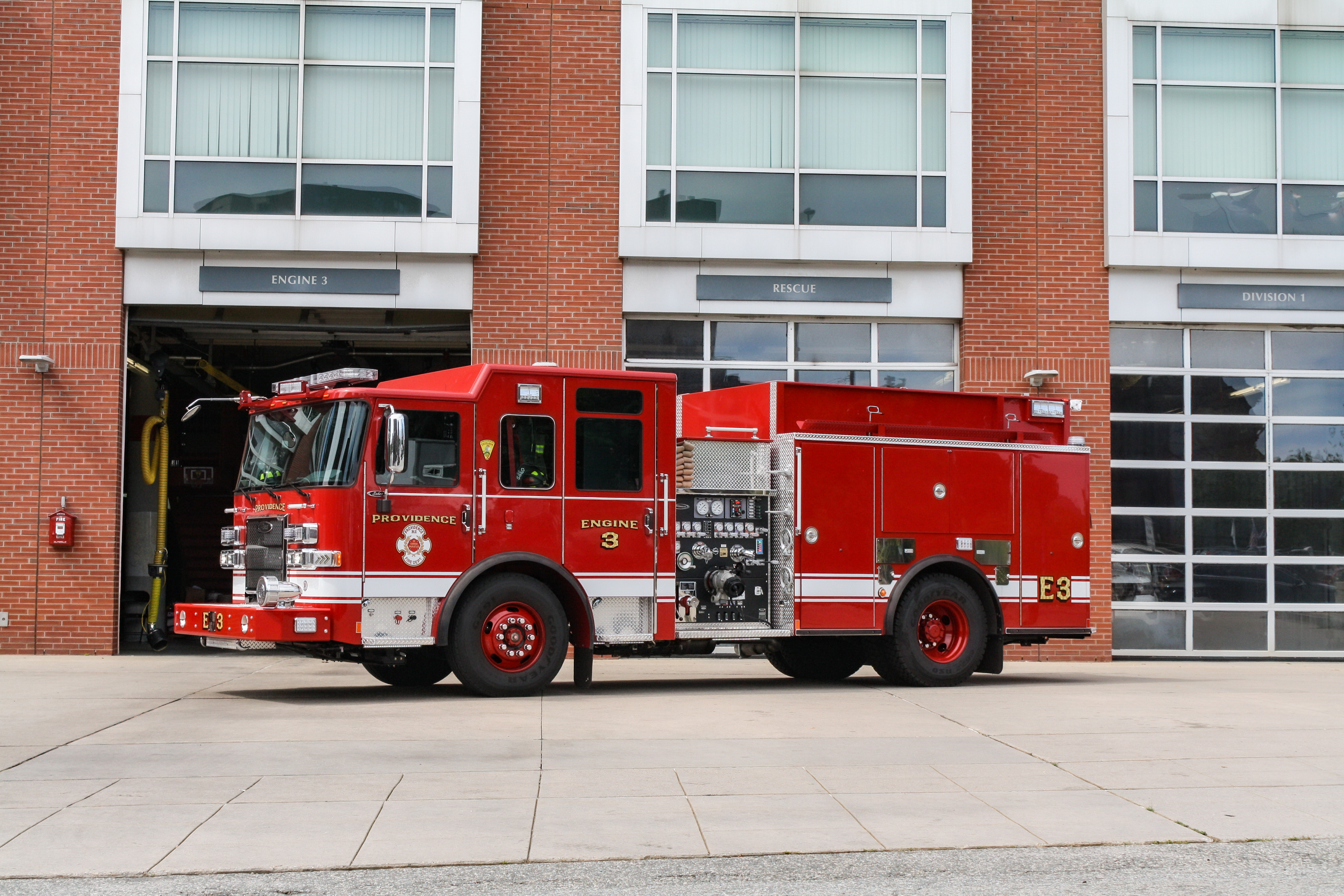 A photo  of Providence Fire
            Engine 3, a 2021 Pierce Saber             taken by Luke Tougas