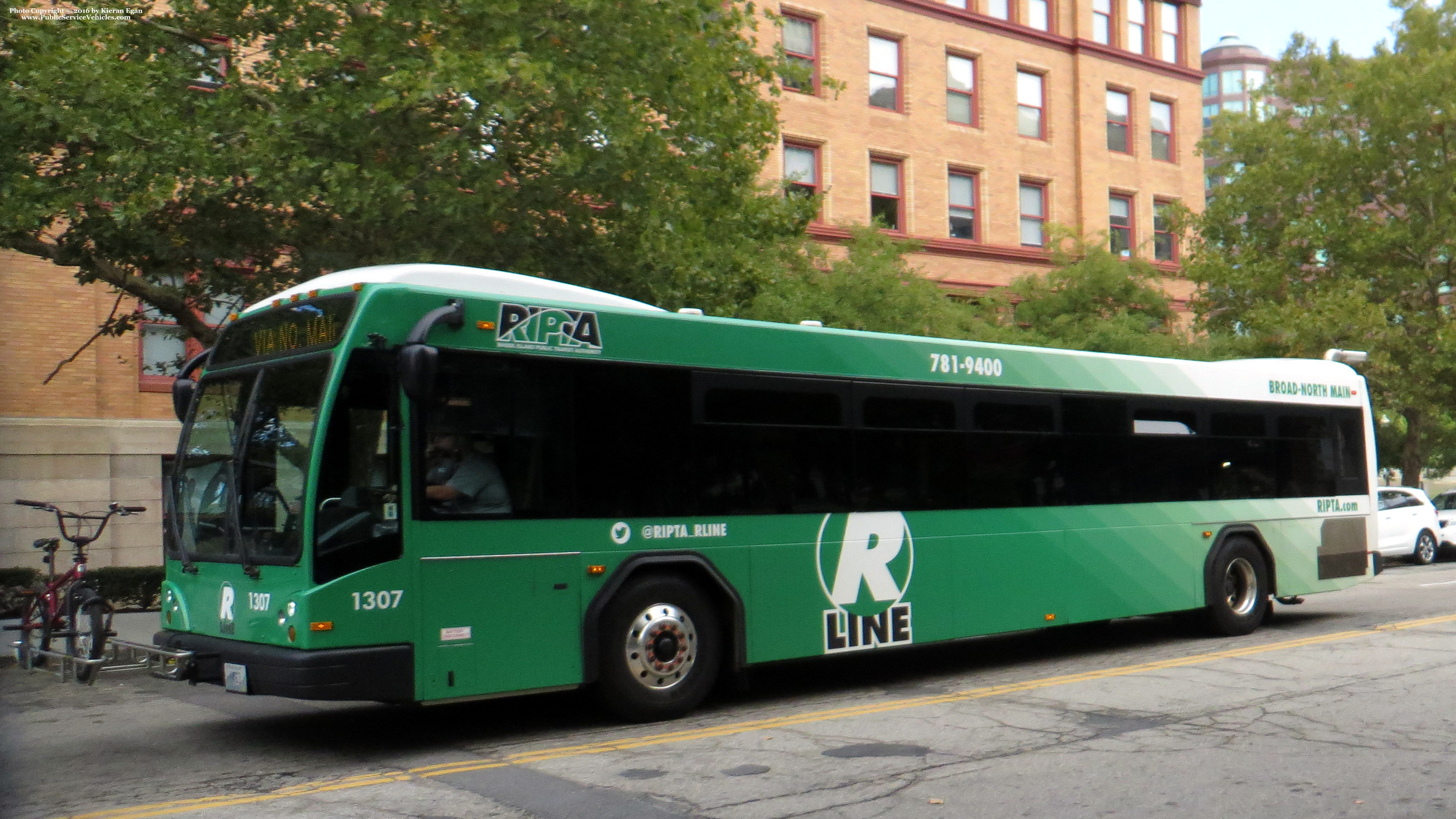 A photo  of Rhode Island Public Transit Authority
            Bus 1307, a 2013 Gillig BRT             taken by Kieran Egan