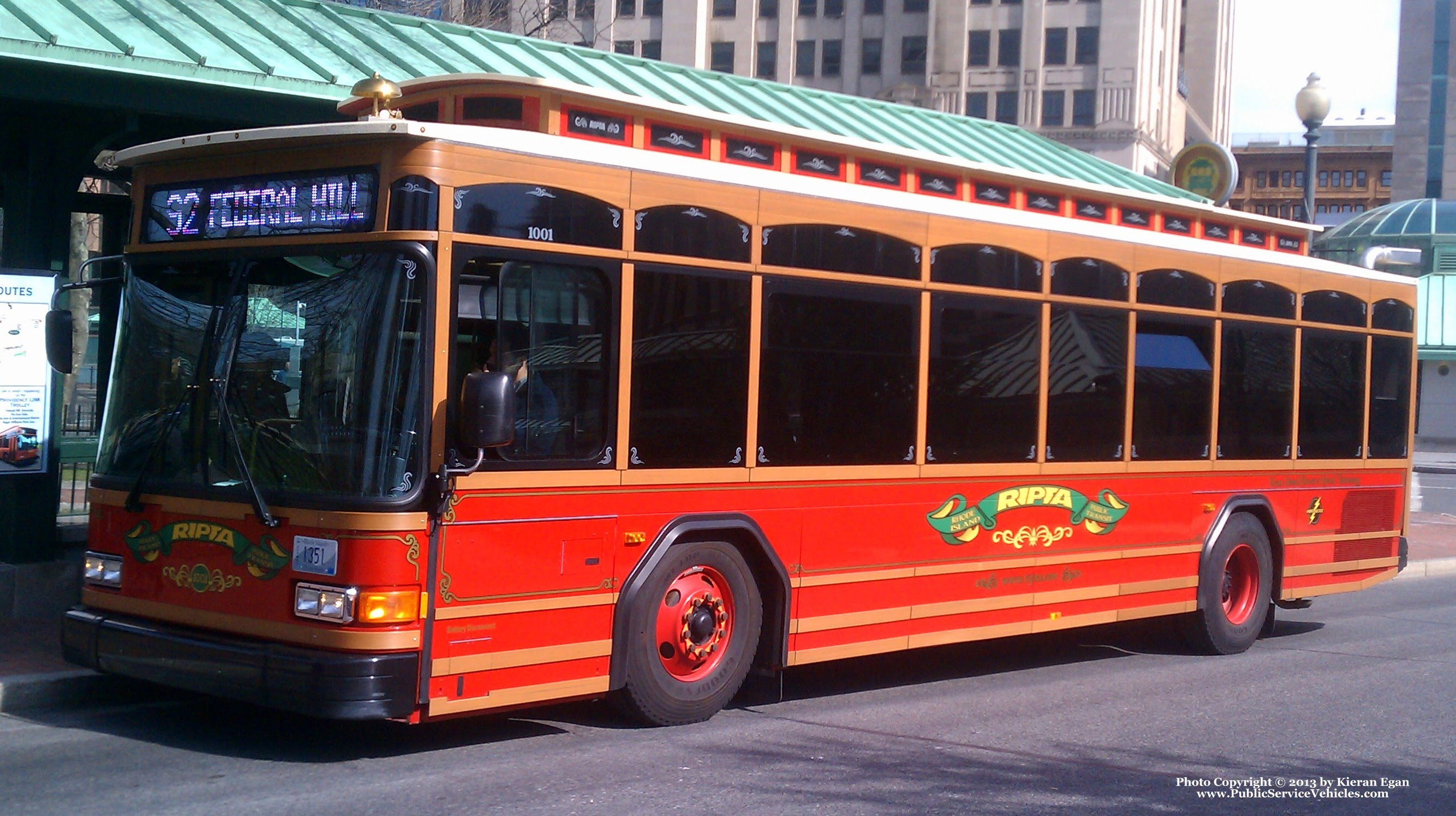 A photo  of Rhode Island Public Transit Authority
            Trolley 1002, a 2010 Gillig Low Floor Trolley Replica HEV             taken by Kieran Egan