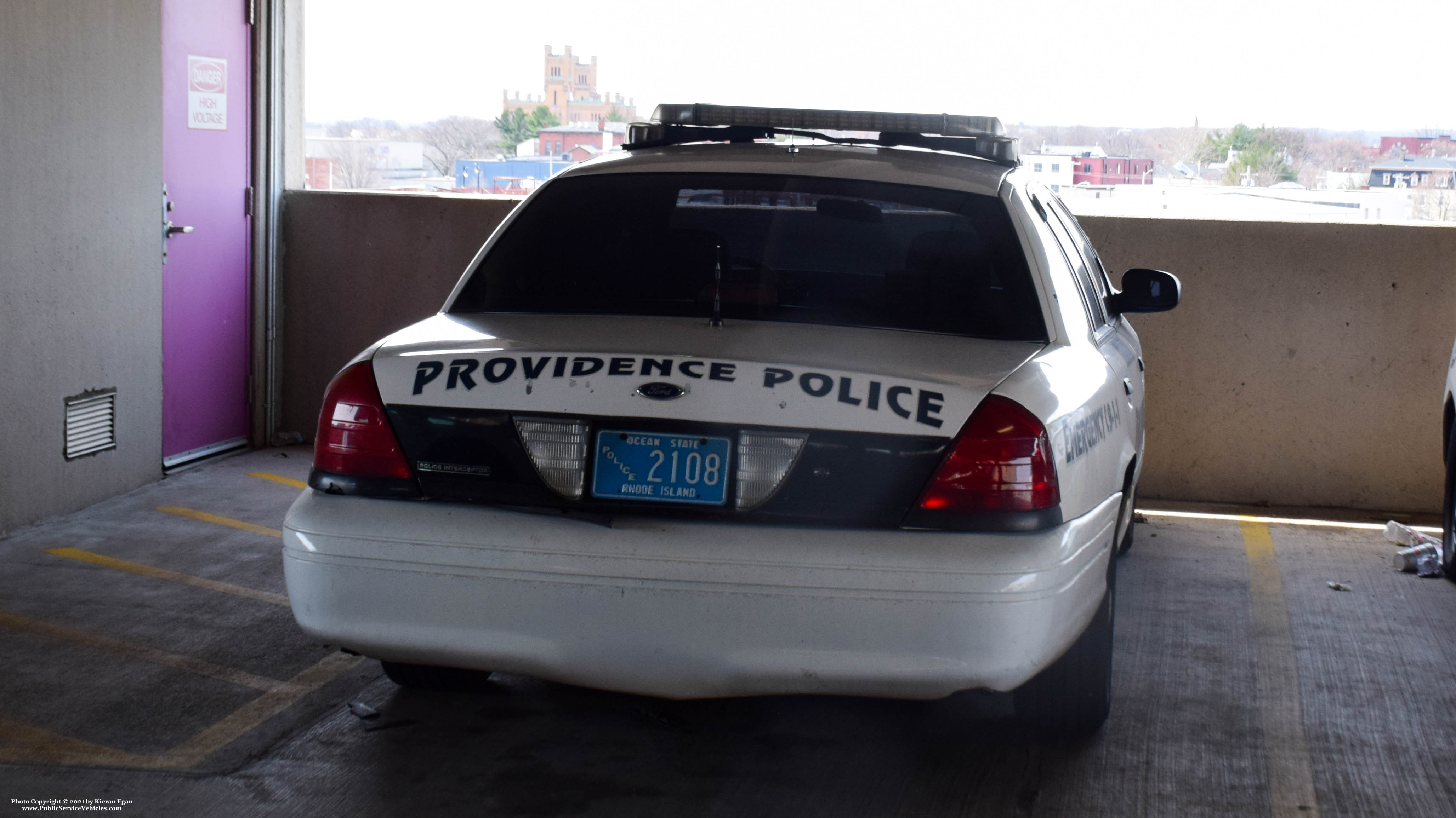 A photo  of Providence Police
            Cruiser 2108, a 2003-2008 Ford Crown Victoria Police Interceptor             taken by Kieran Egan