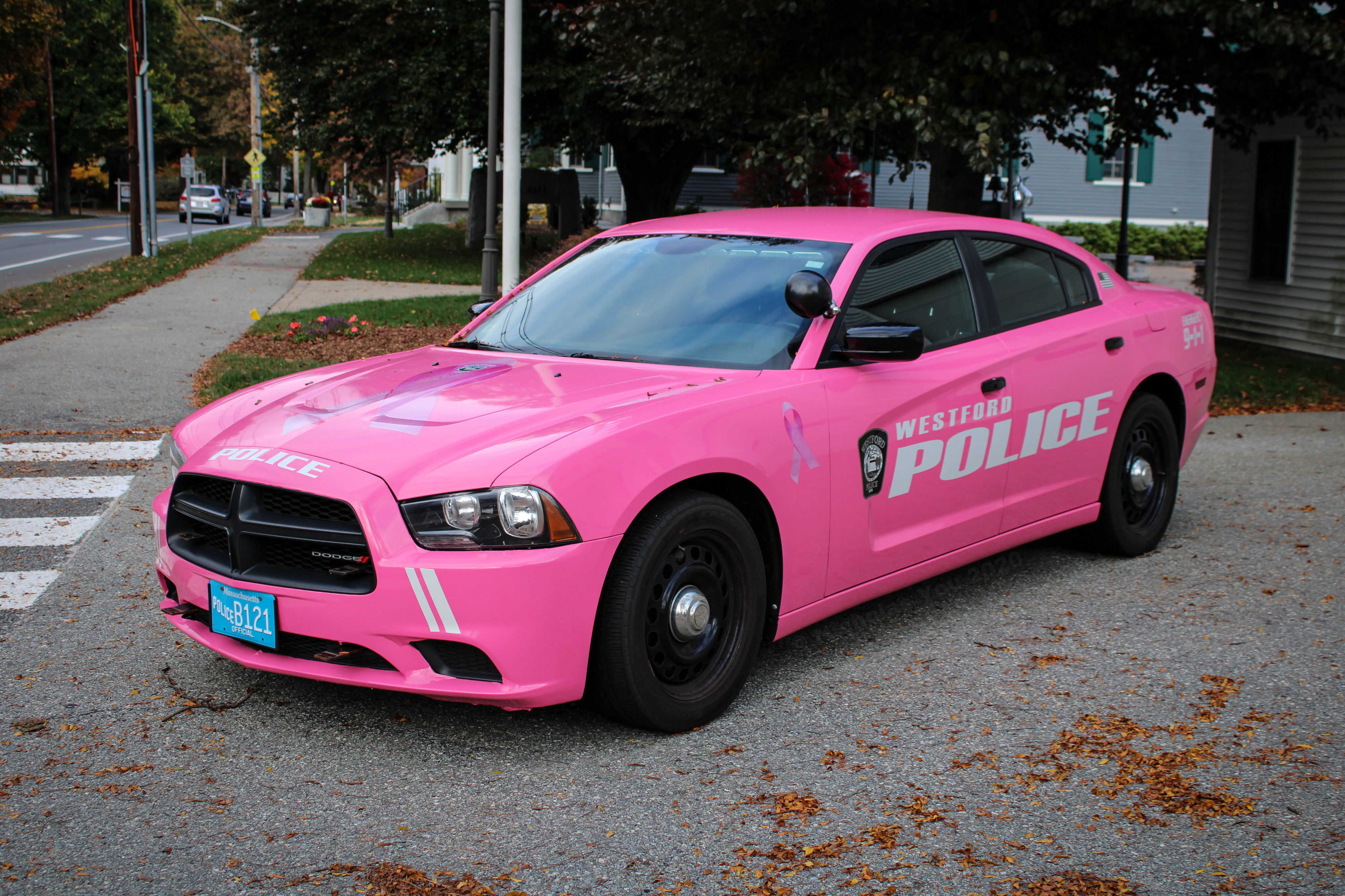 A photo  of Westford Police
            Breast Cancer Awareness Cruiser, a 2014 Dodge Charger             taken by Nicholas You