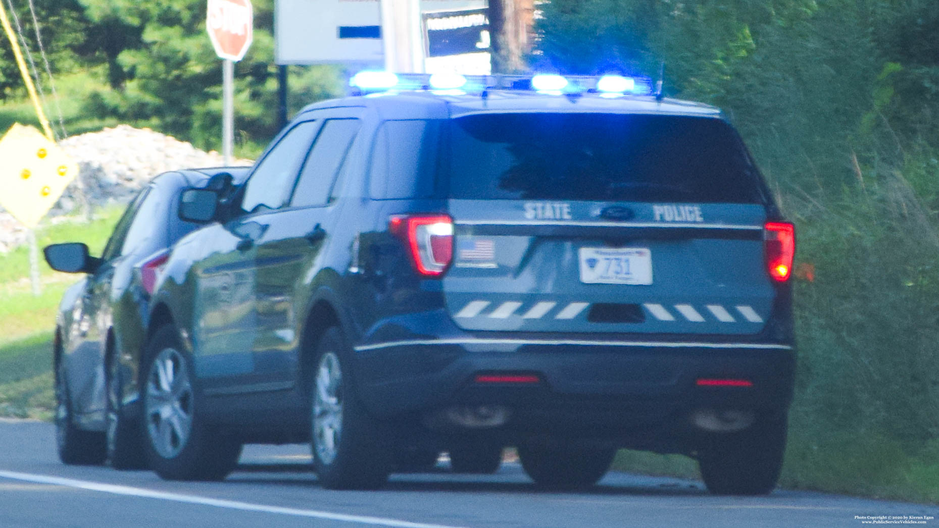 A photo  of Massachusetts State Police
            Cruiser 731, a 2018 Ford Police Interceptor Utility             taken by Kieran Egan