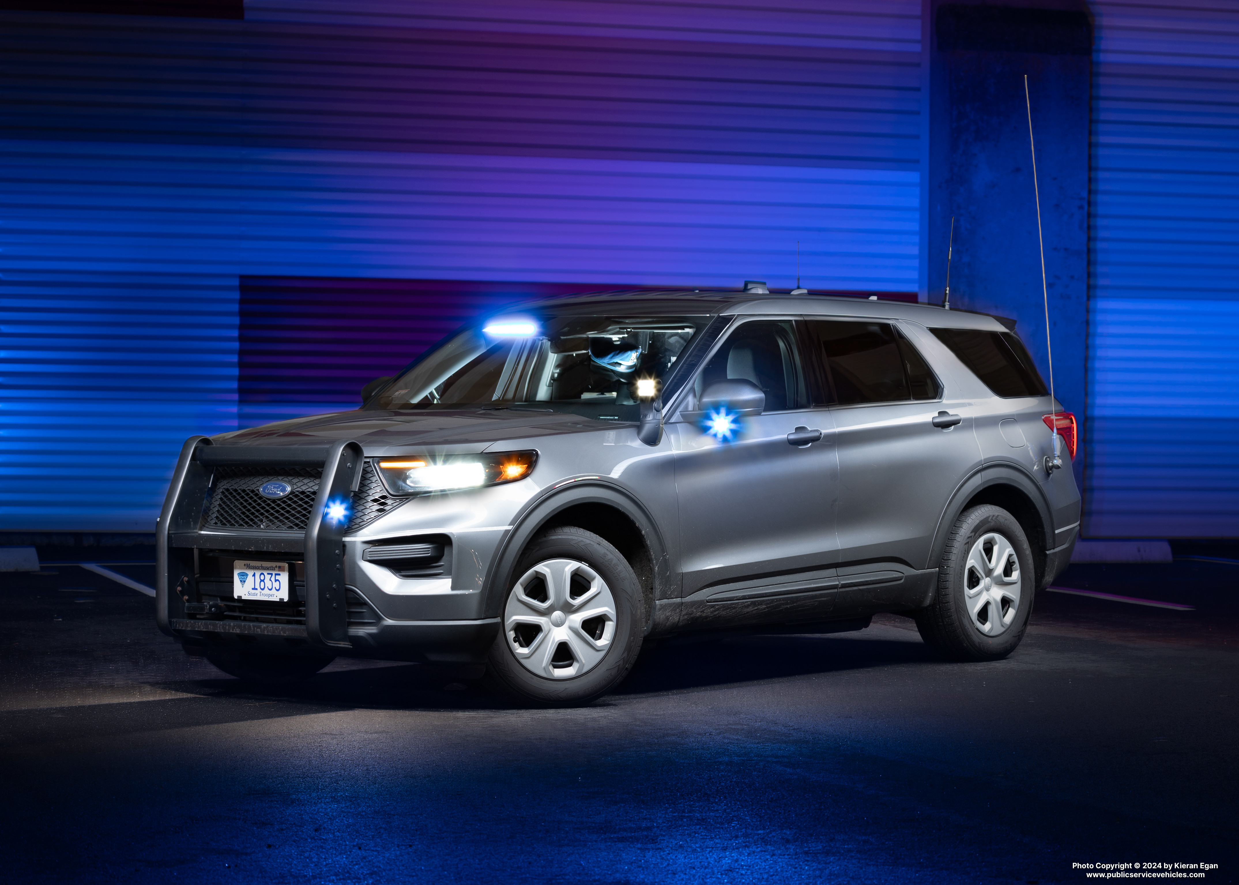A photo  of Massachusetts State Police
            Cruiser 1835, a 2023 Ford Police Interceptor Utility Hybrid             taken by Kieran Egan