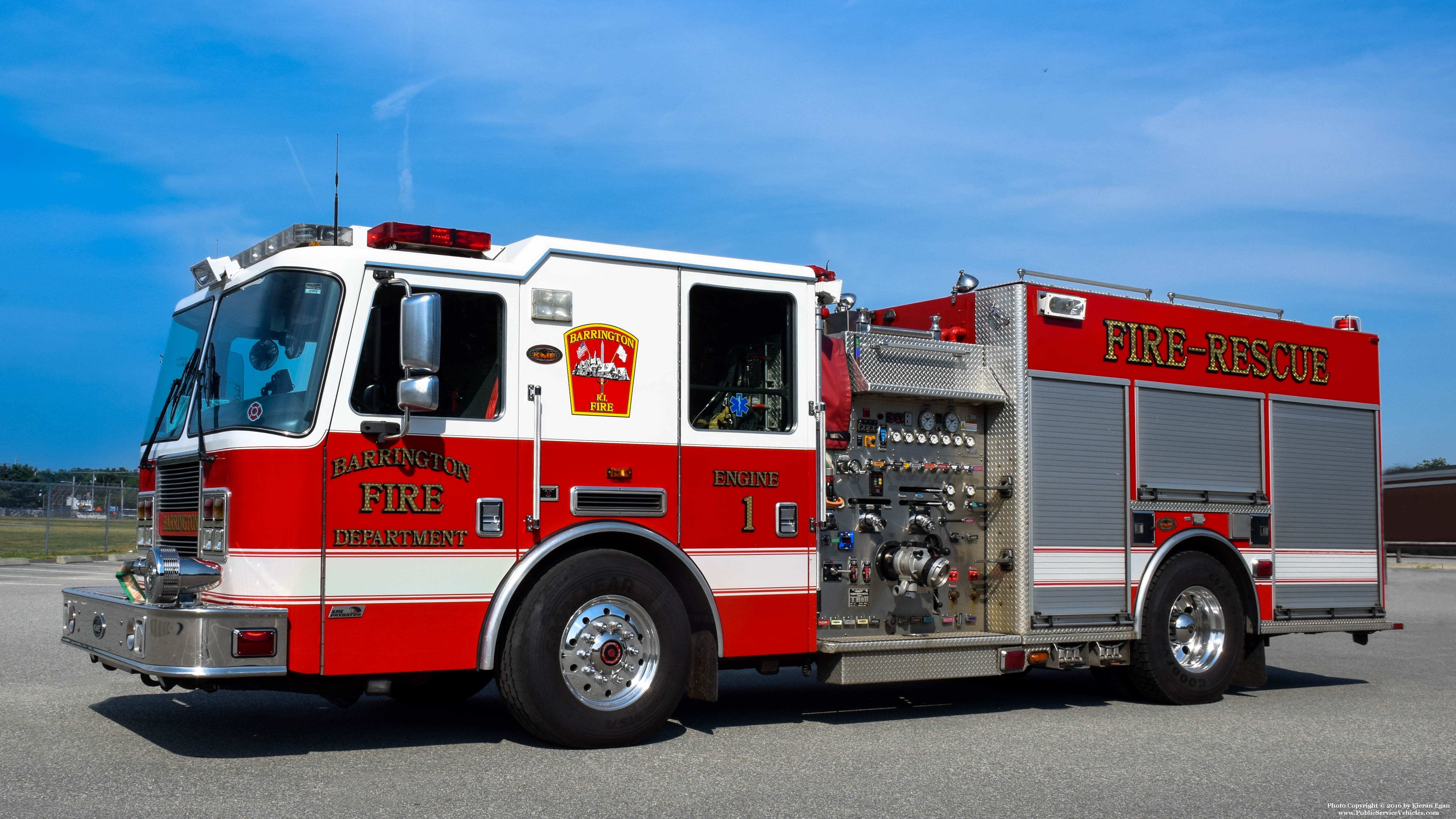 A photo  of Barrington Fire
            Engine 1, a 2006 KME Predator             taken by Kieran Egan