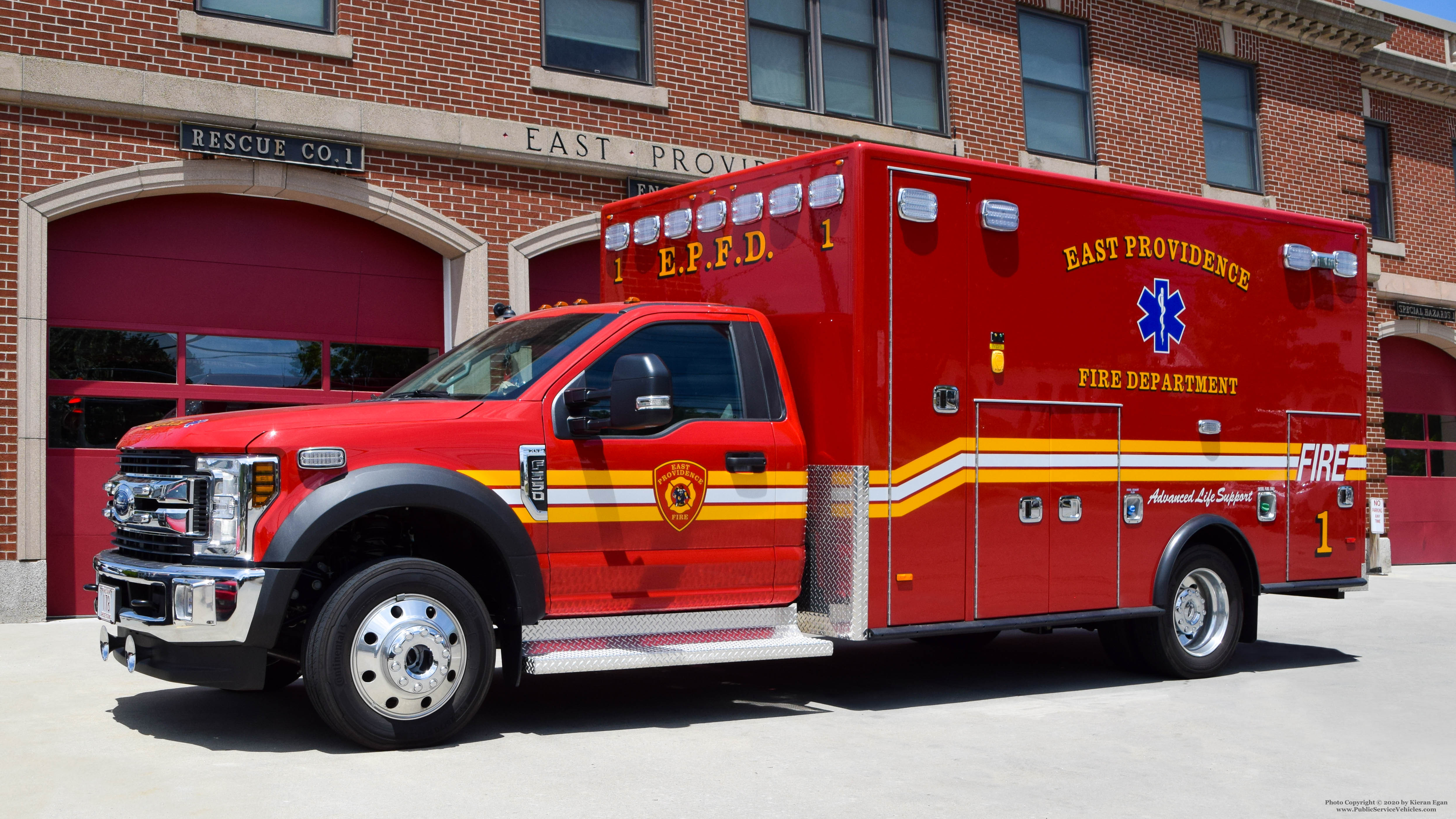 A photo  of East Providence Fire
            Rescue 1, a 2020 Ford F-550 XLT/PL Custom             taken by Kieran Egan