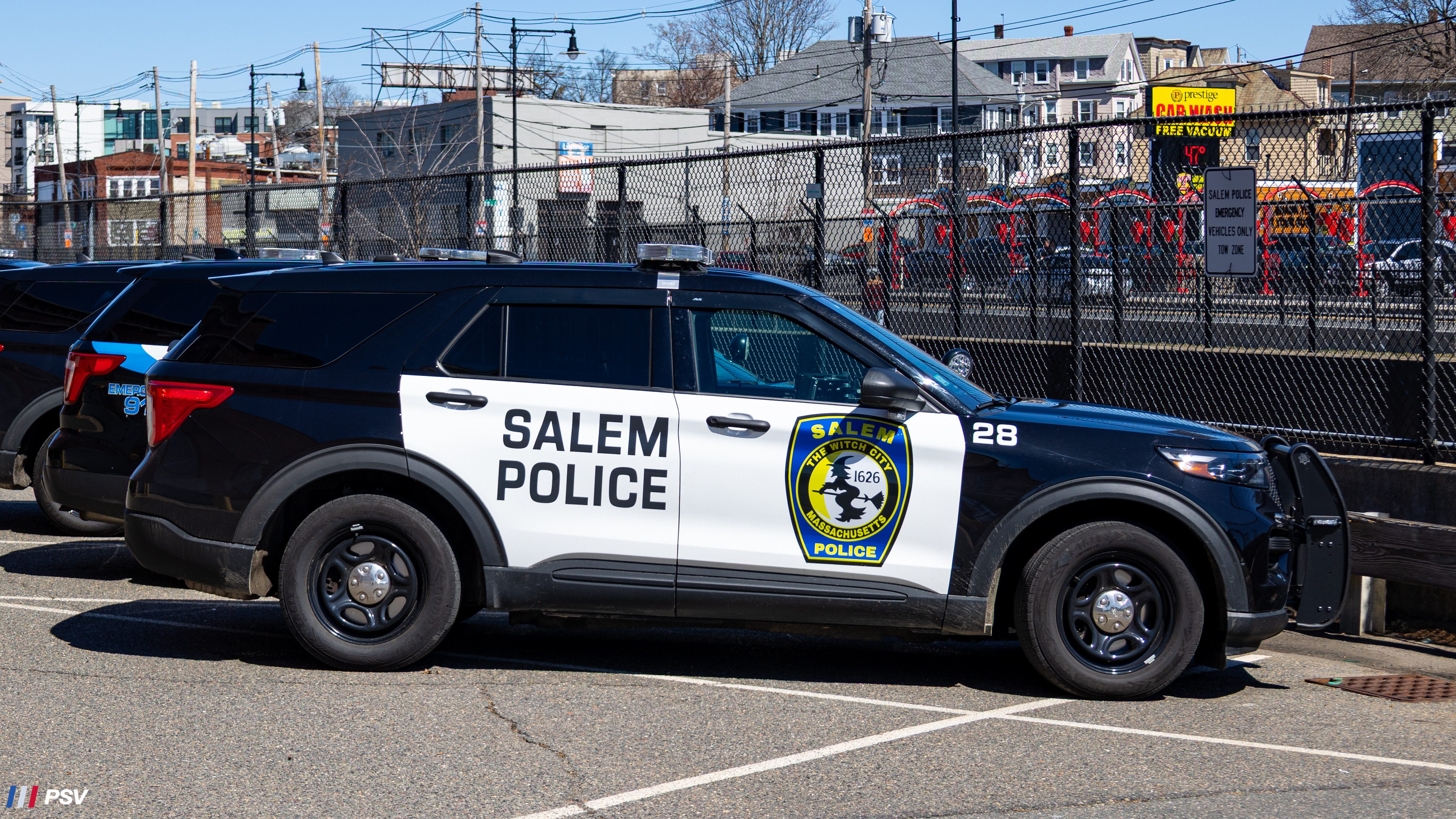 A photo  of Salem Police
            Cruiser 28, a 2021 Ford Police Interceptor Utility             taken by Kieran Egan
