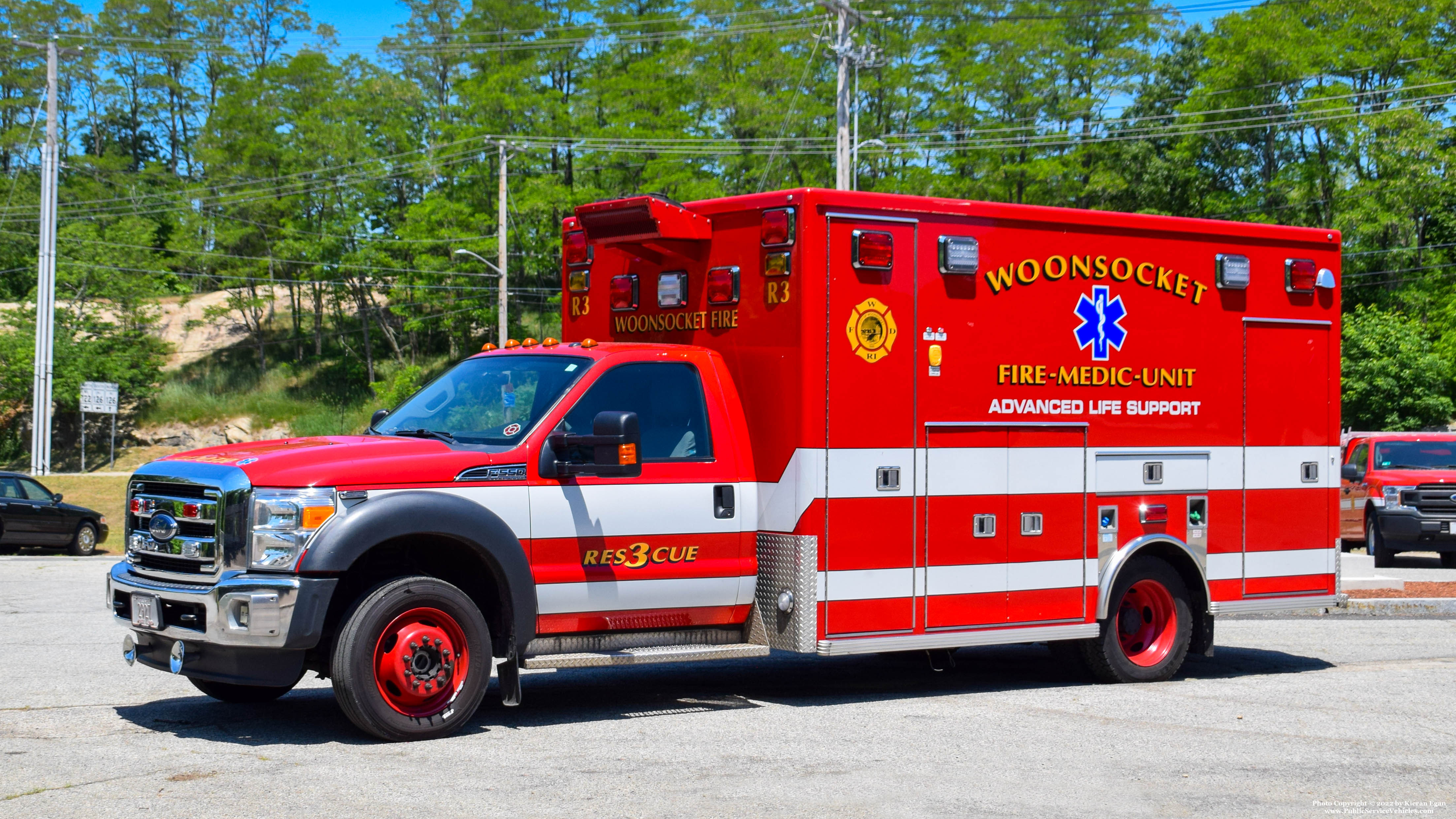 A photo  of Woonsocket Fire
            Rescue 3, a 2014 Ford F-550             taken by Kieran Egan
