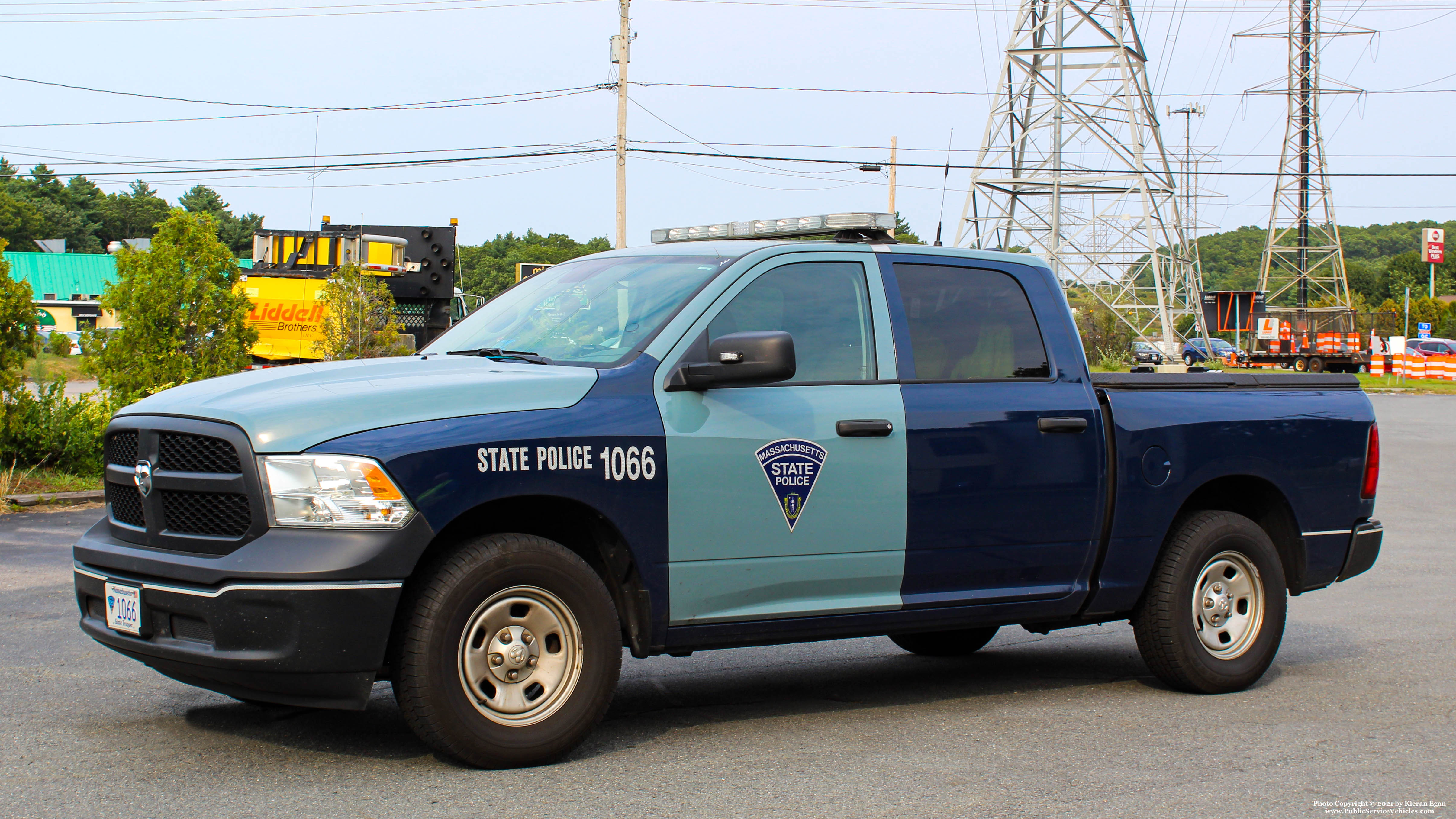A photo  of Massachusetts State Police
            Cruiser 1066, a 2018 RAM 1500 Crew Cab             taken by Kieran Egan