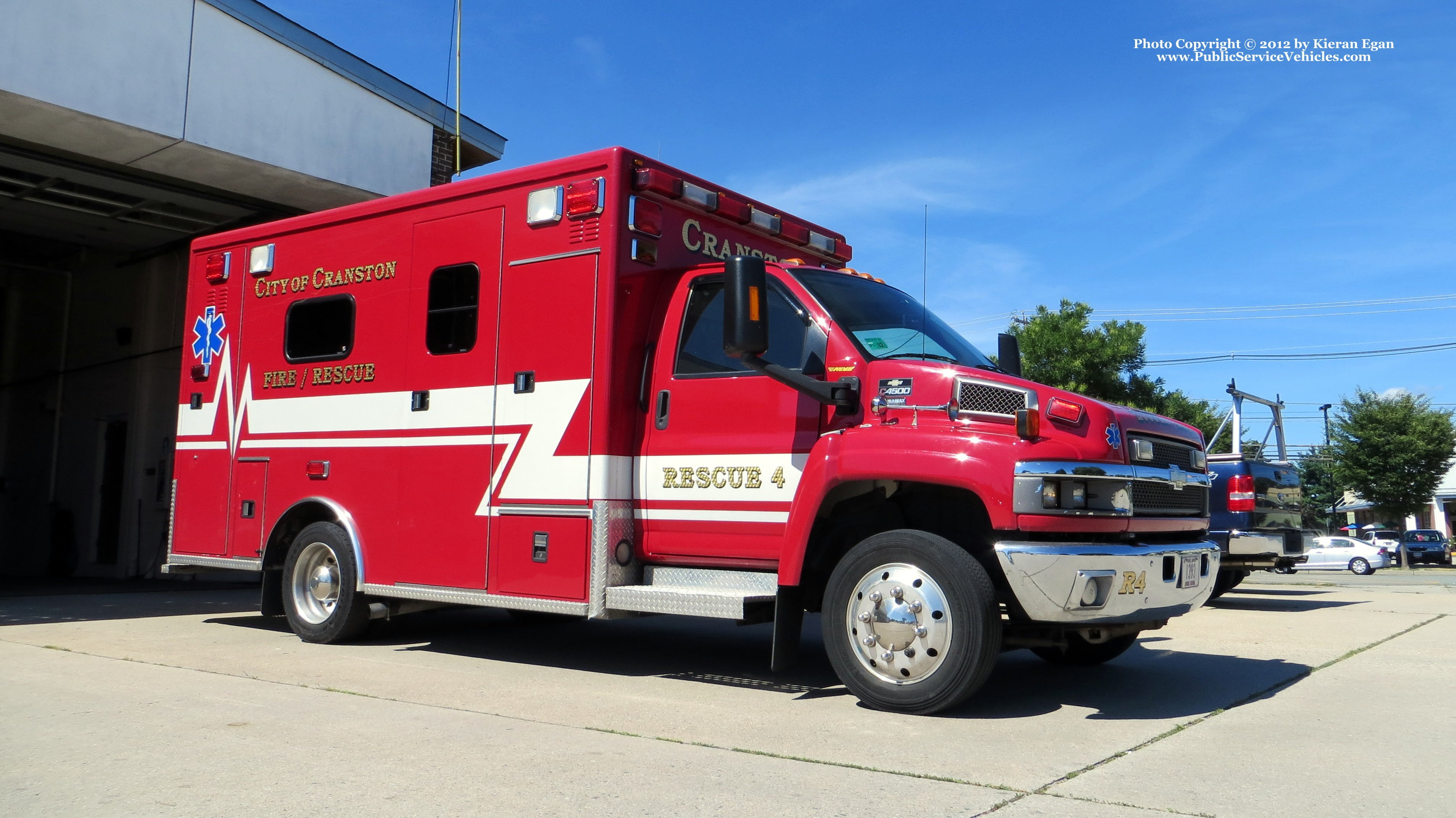 A photo  of Cranston Fire
            Rescue 4, a 2008 Chevrolet C4500/Osage             taken by Kieran Egan