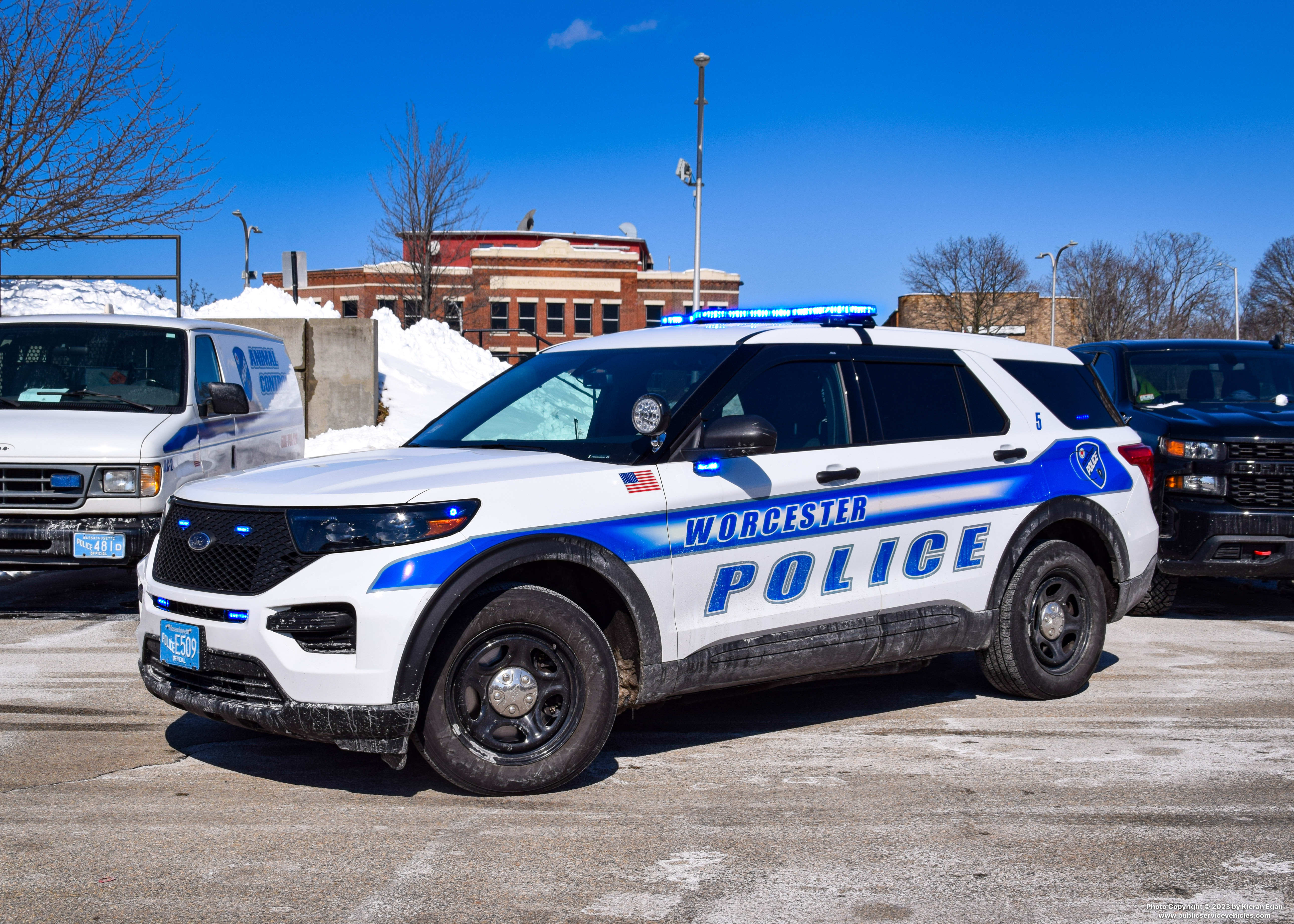 A photo  of Worcester Police
            Cruiser 5, a 2020 Ford Police Interceptor Utility             taken by Kieran Egan