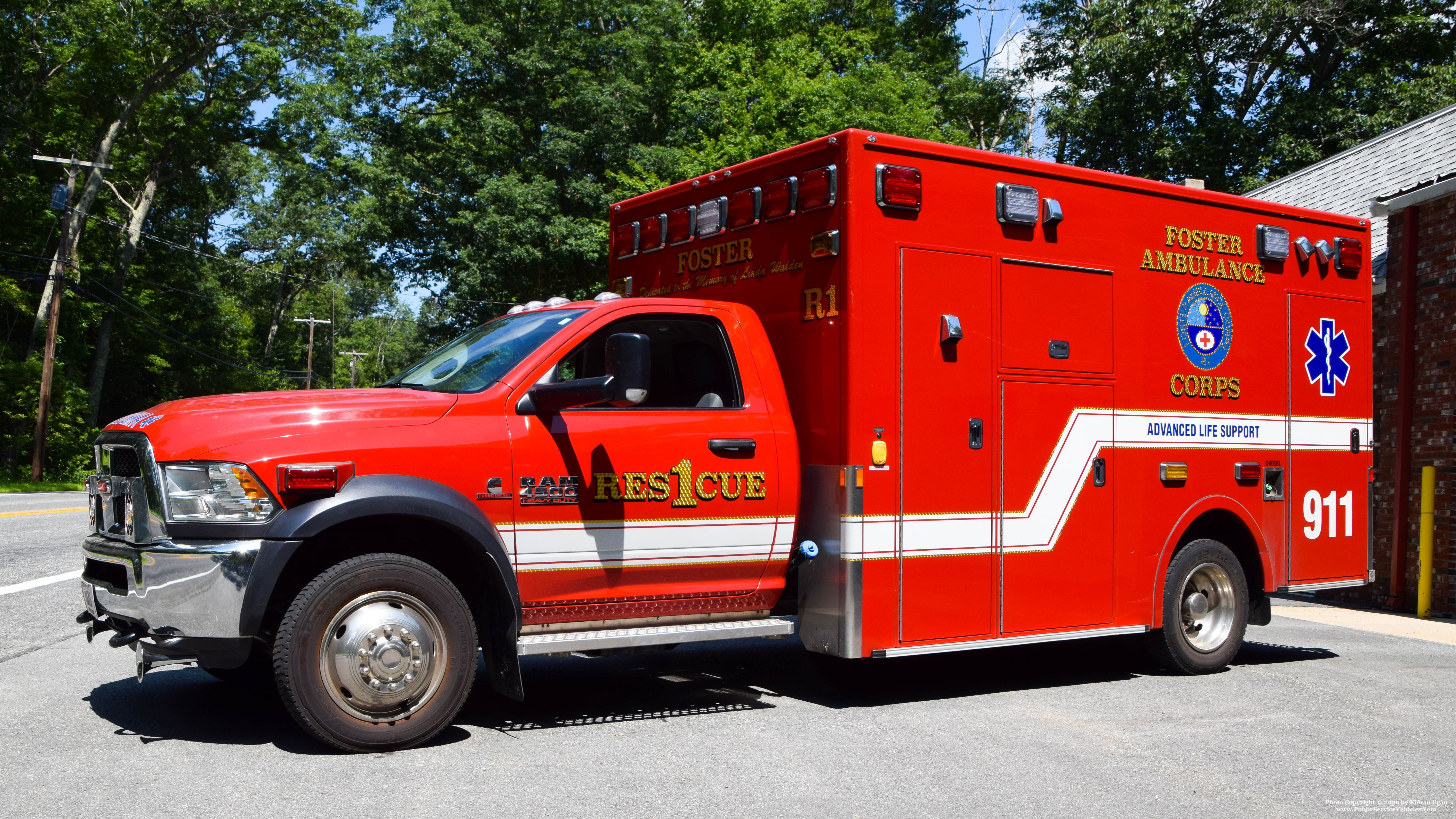 A photo  of Foster Ambulance Corps
            Rescue 1, a 2016 Dodge RAM 4500             taken by Kieran Egan