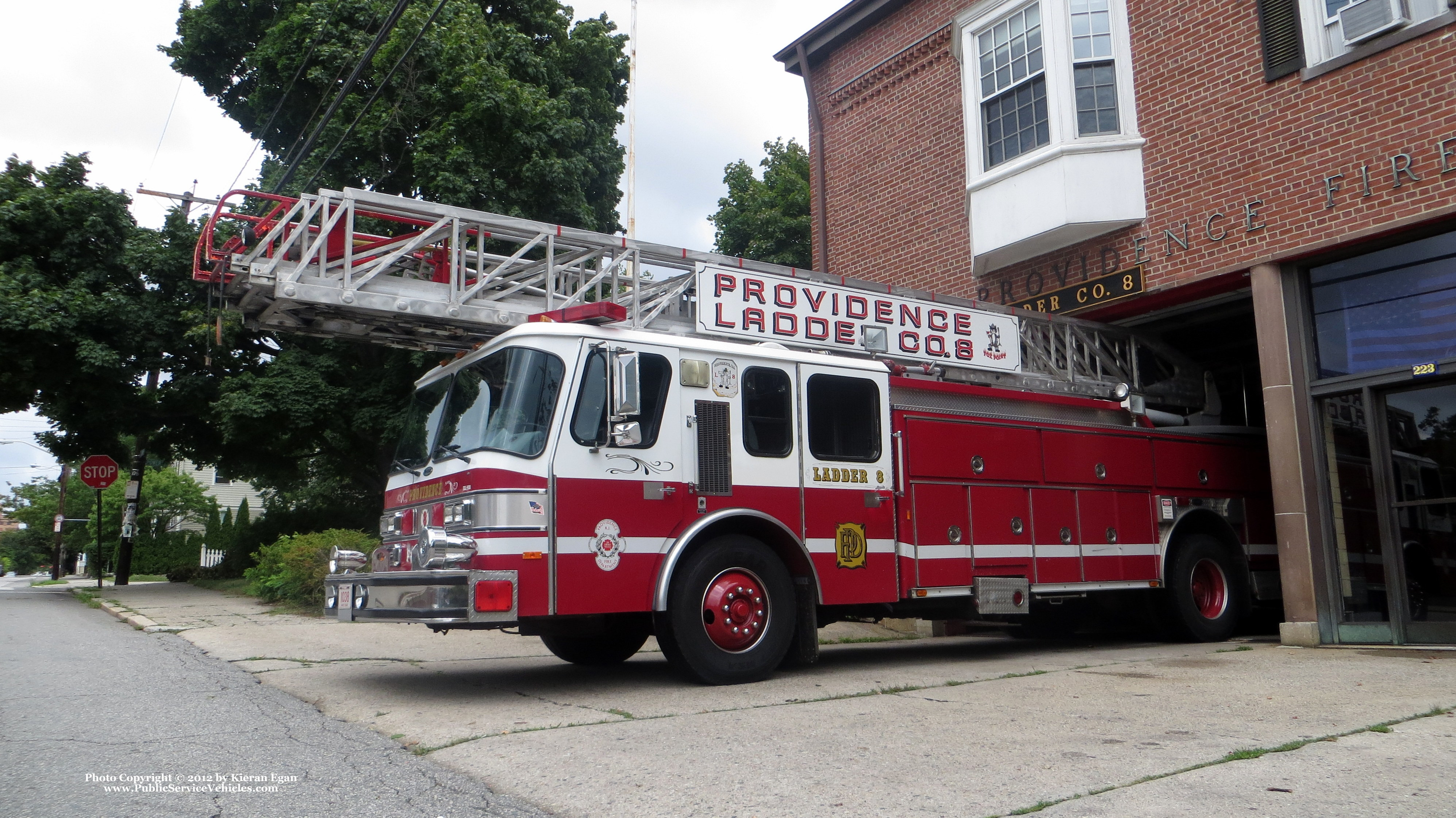 A photo  of Providence Fire
            Ladder 8, a 1993 E-One             taken by Kieran Egan