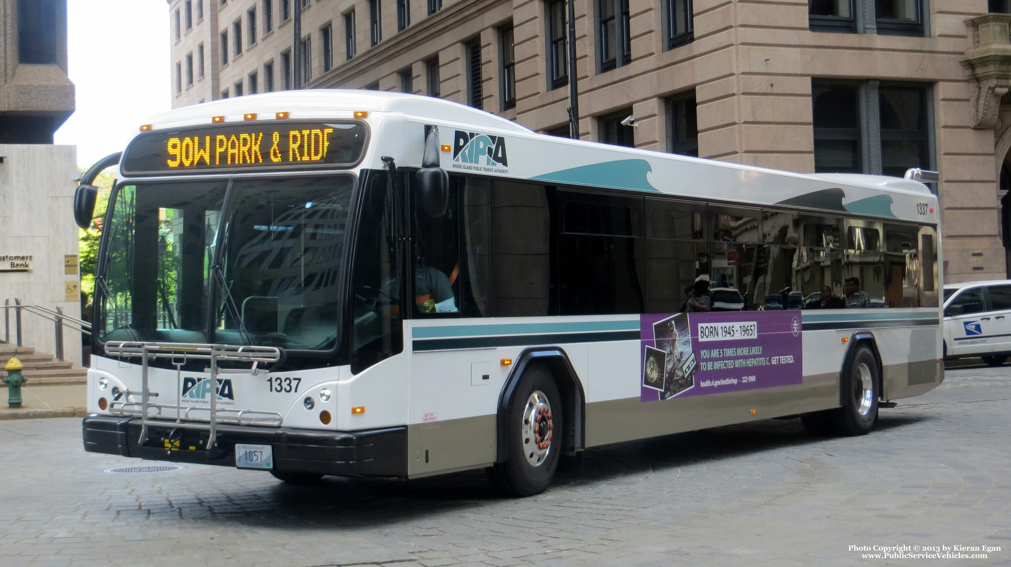 A photo  of Rhode Island Public Transit Authority
            Bus 1337, a 2013 Gillig BRT             taken by Kieran Egan