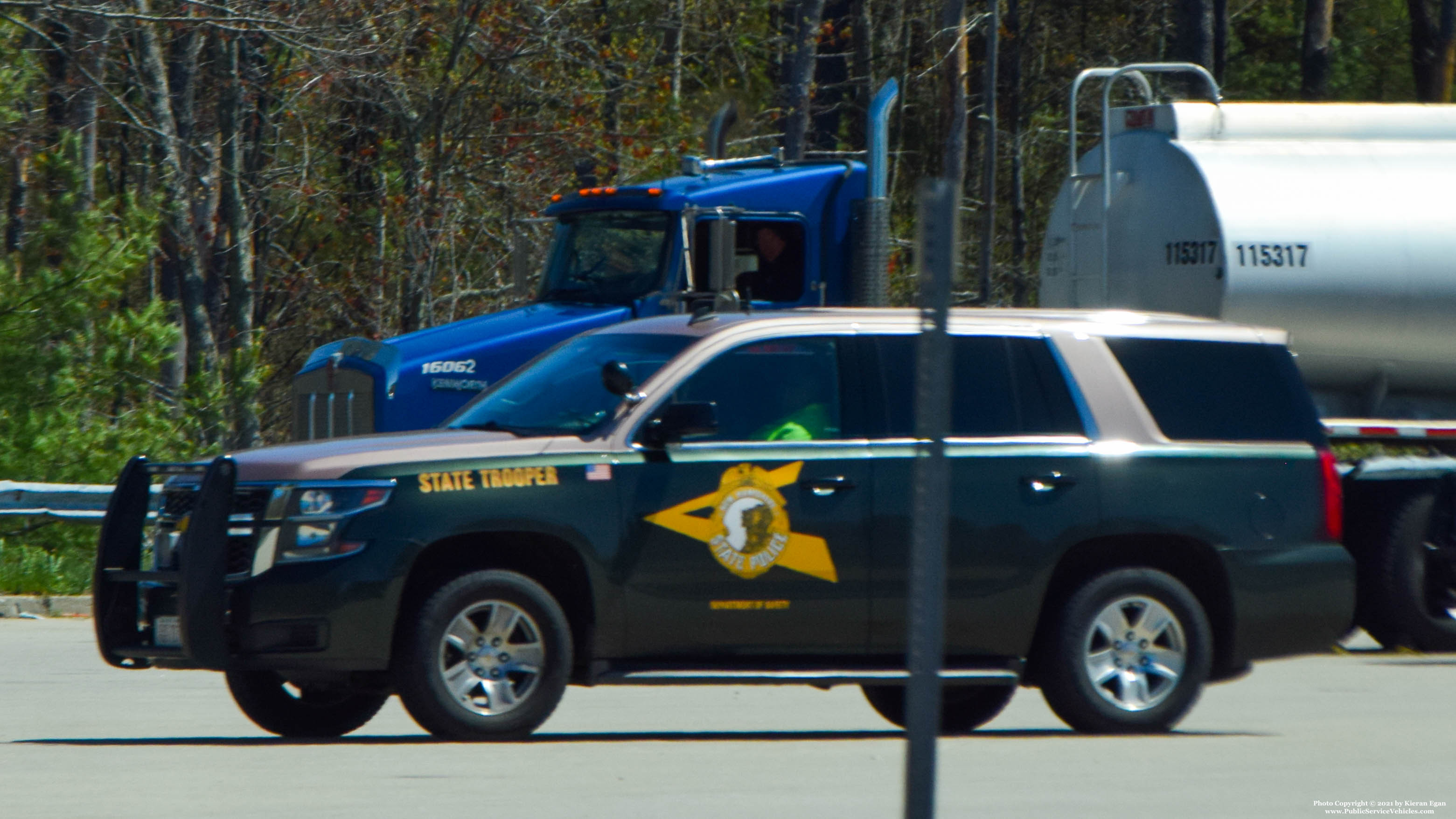 A photo  of New Hampshire State Police
            Cruiser 717, a 2015-2019 Chevrolet Tahoe             taken by Kieran Egan