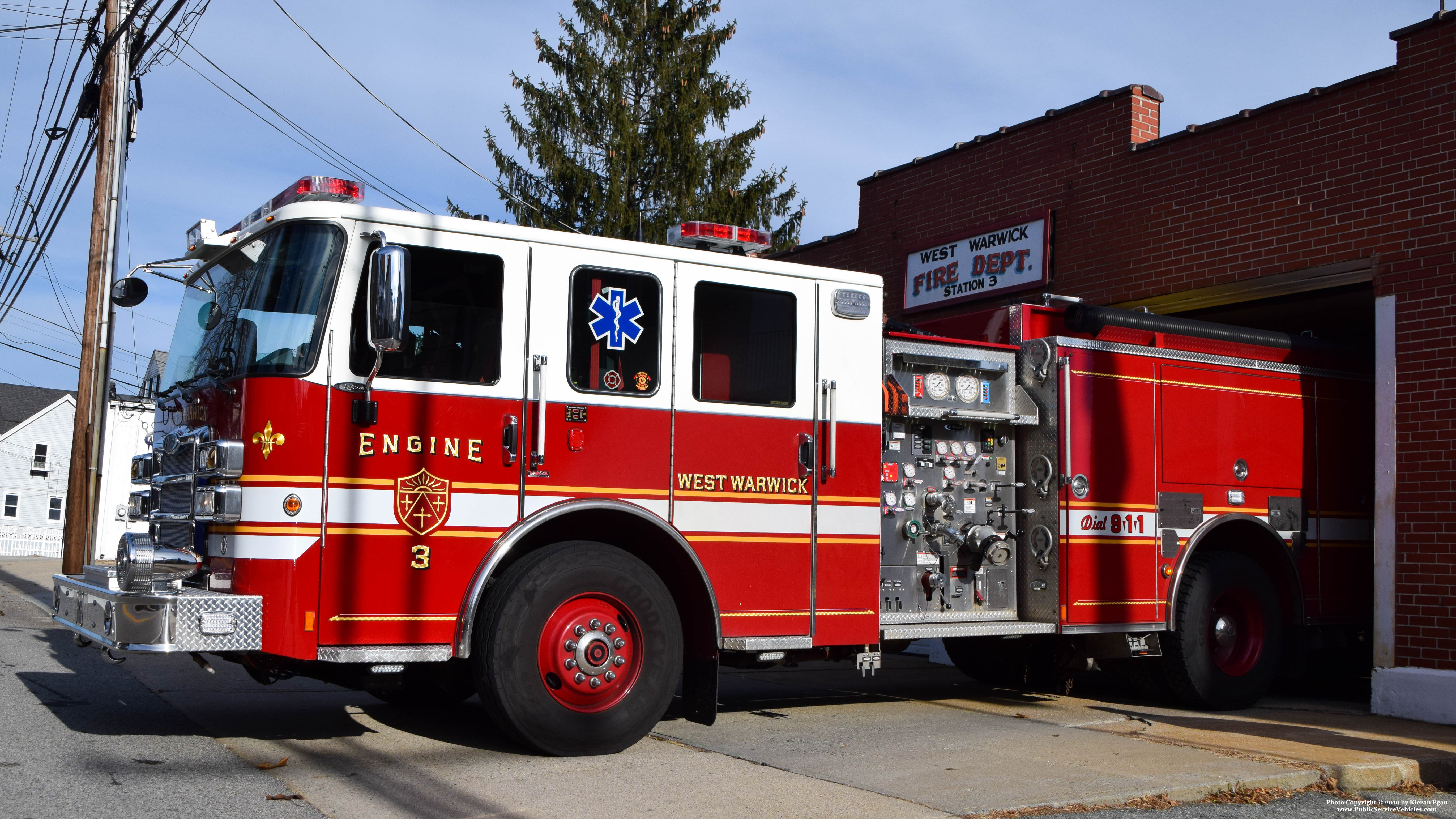 A photo  of West Warwick Fire
            Engine 3, a 2018 Pierce Enforcer             taken by Kieran Egan