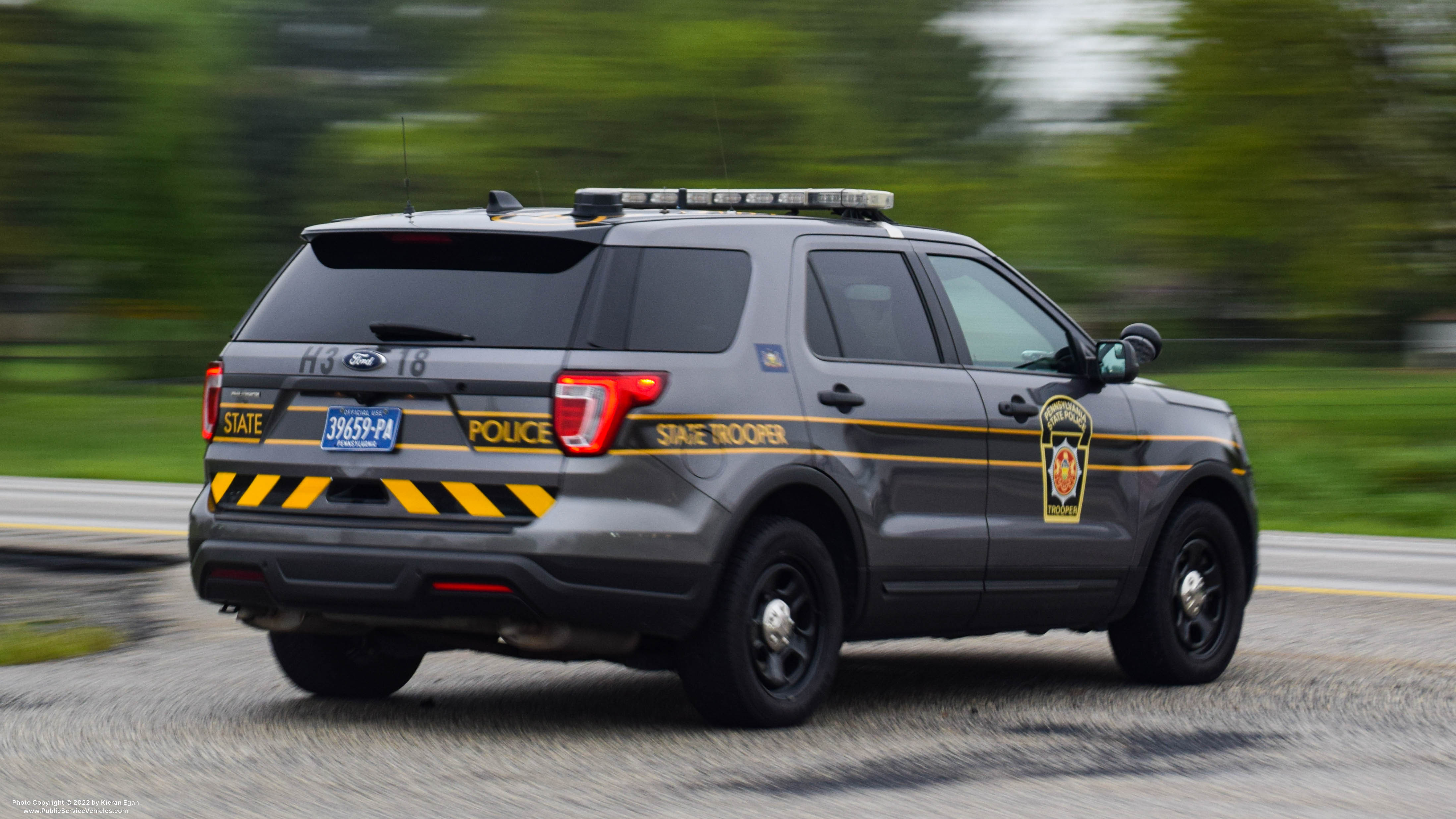 A photo  of Pennsylvania State Police
            Cruiser H3 18, a 2018-2019 Ford Police Interceptor Utility             taken by Kieran Egan