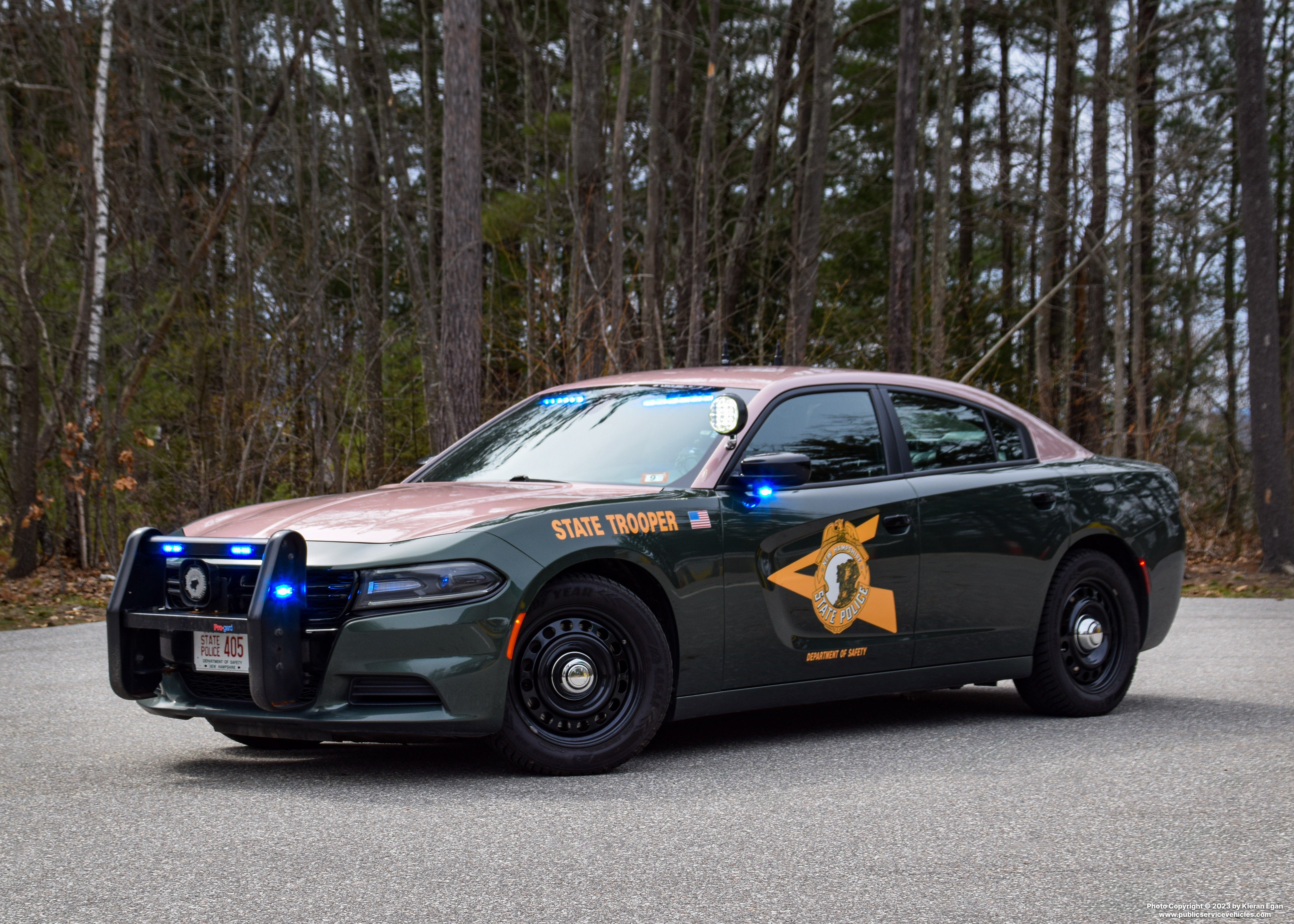 A photo  of New Hampshire State Police
            Cruiser 405, a 2018-2021 Dodge Charger             taken by Kieran Egan