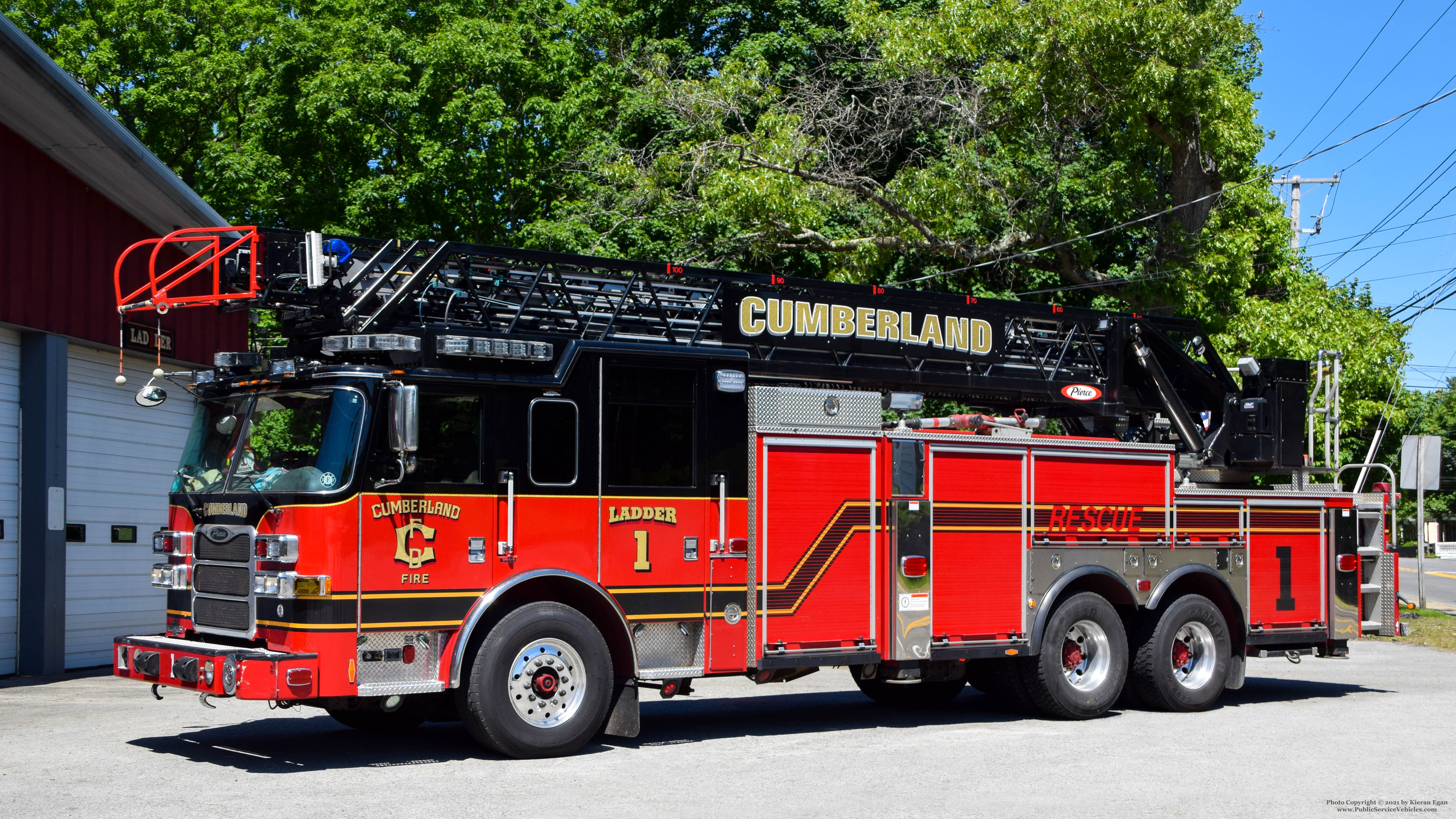 A photo  of Cumberland Fire
            Ladder 1, a 2010 Pierce Arrow XT             taken by Kieran Egan