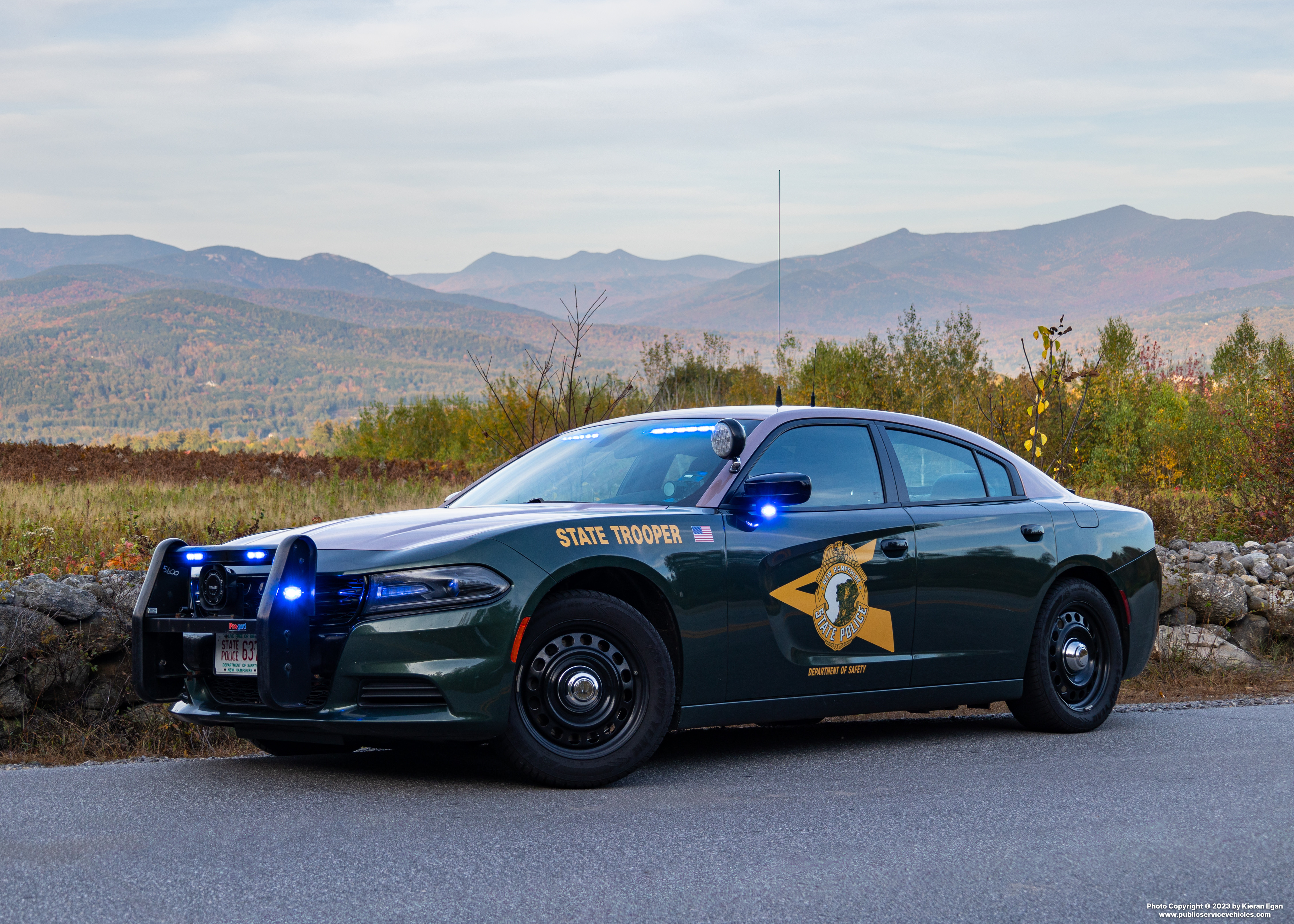 A photo  of New Hampshire State Police
            Cruiser 637, a 2021 Dodge Charger             taken by Kieran Egan