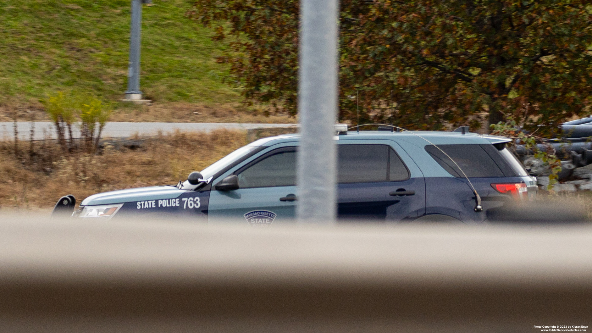 A photo  of Massachusetts State Police
            Cruiser 763, a 2018 Ford Police Interceptor Utility             taken by Kieran Egan
