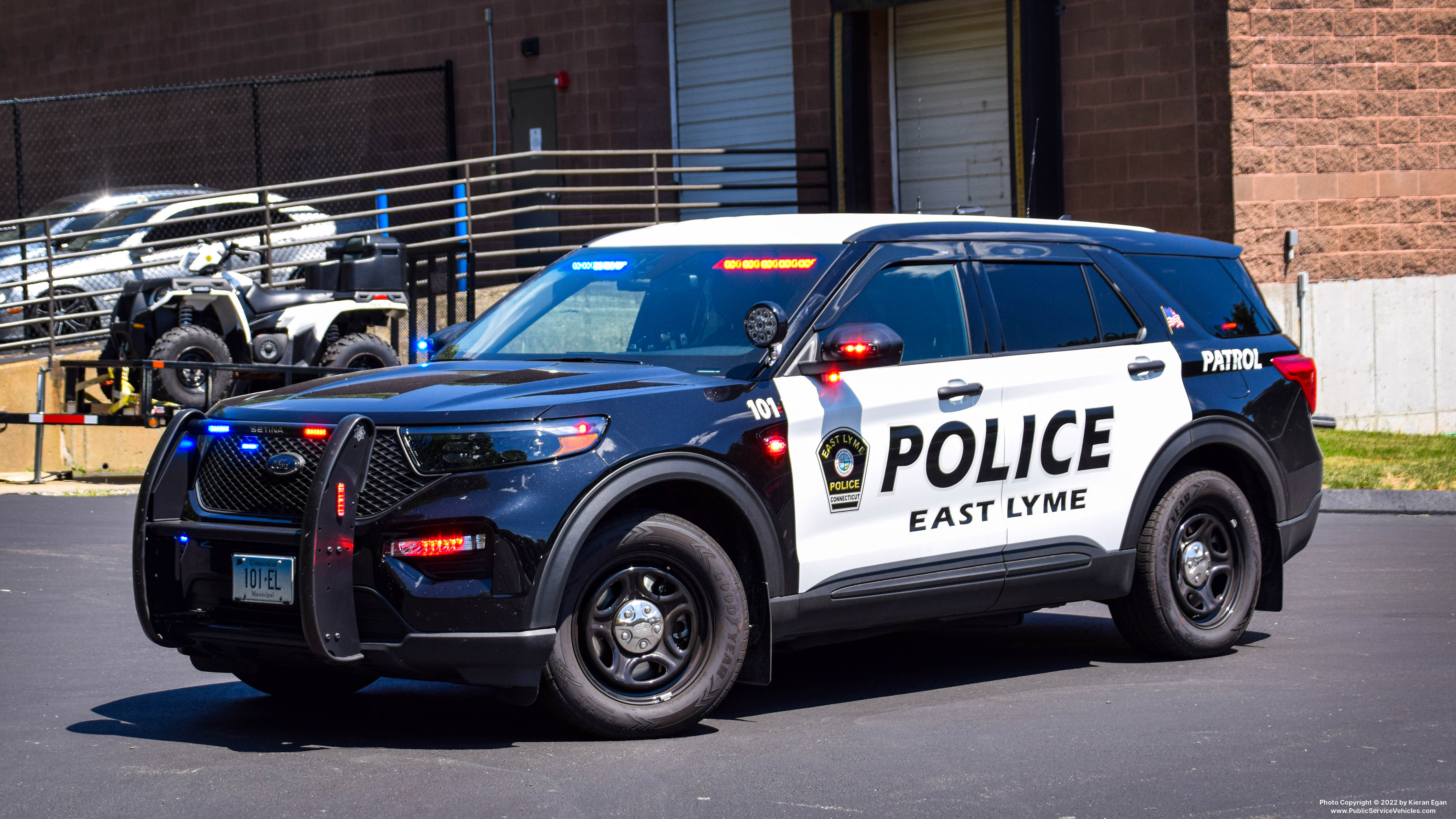 A photo  of East Lyme Police
            Cruiser 101, a 2020-2021 Ford Police Interceptor Utility             taken by Kieran Egan