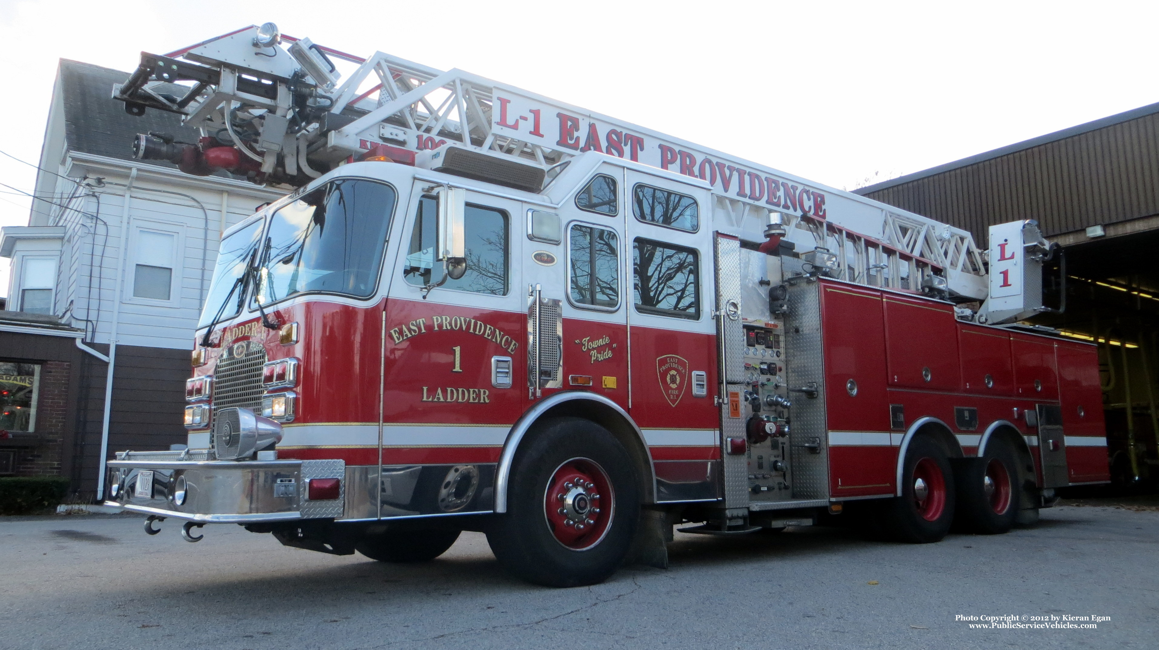 A photo  of East Providence Fire
            Ladder 1, a 2002 KME             taken by Kieran Egan