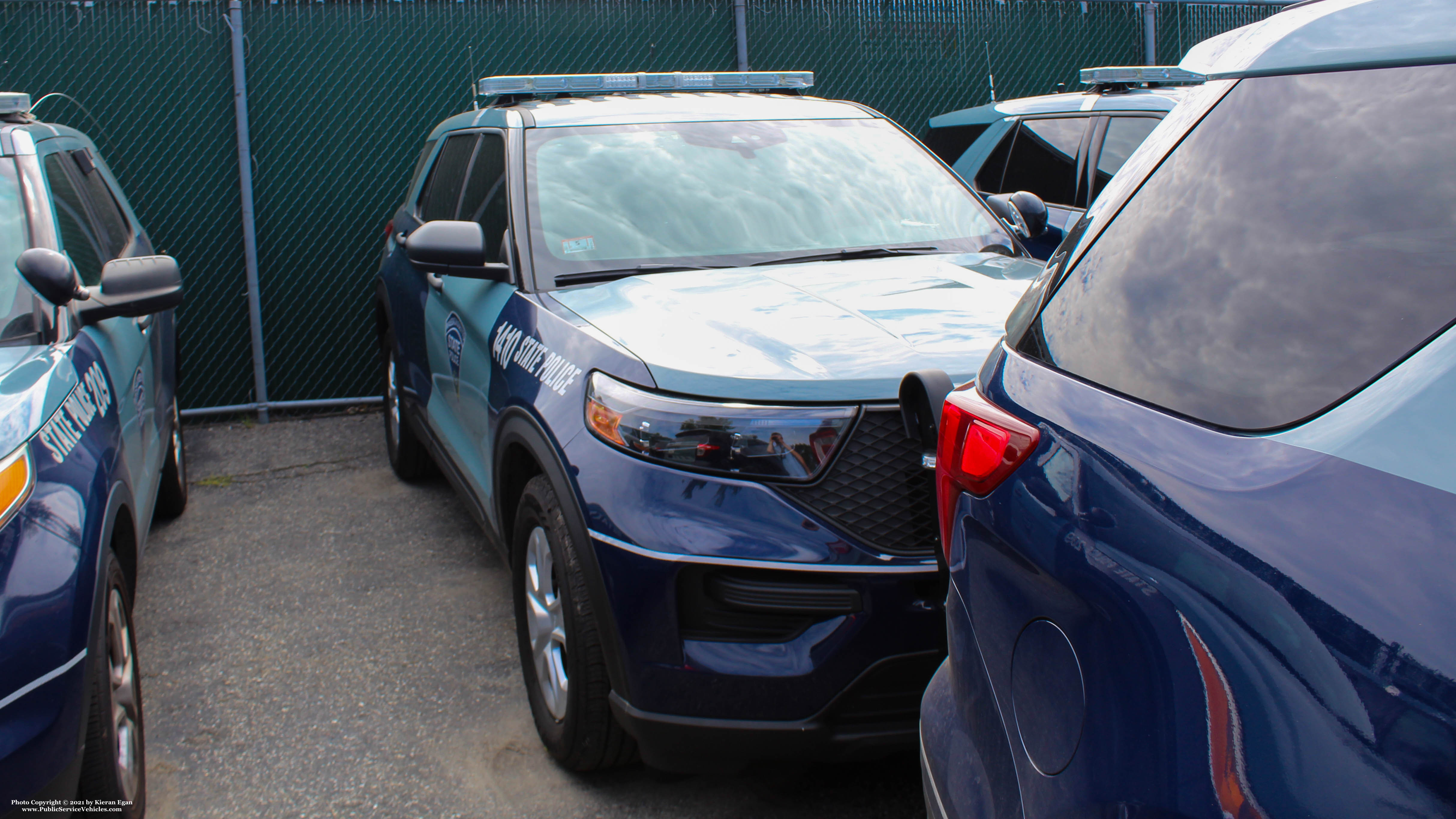 A photo  of Massachusetts State Police
            Cruiser 1410, a 2020 Ford Police Interceptor Utility Hybrid             taken by Kieran Egan