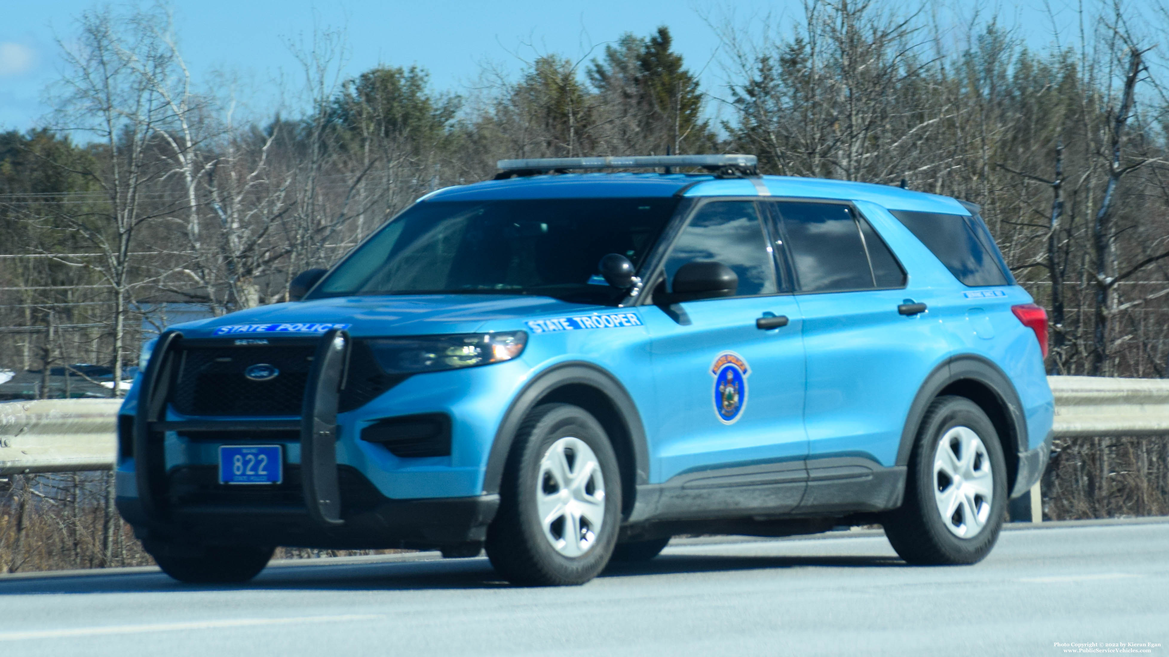 A photo  of Maine State Police
            Cruiser 822, a 2020-2021 Ford Police Interceptor Utility             taken by Kieran Egan